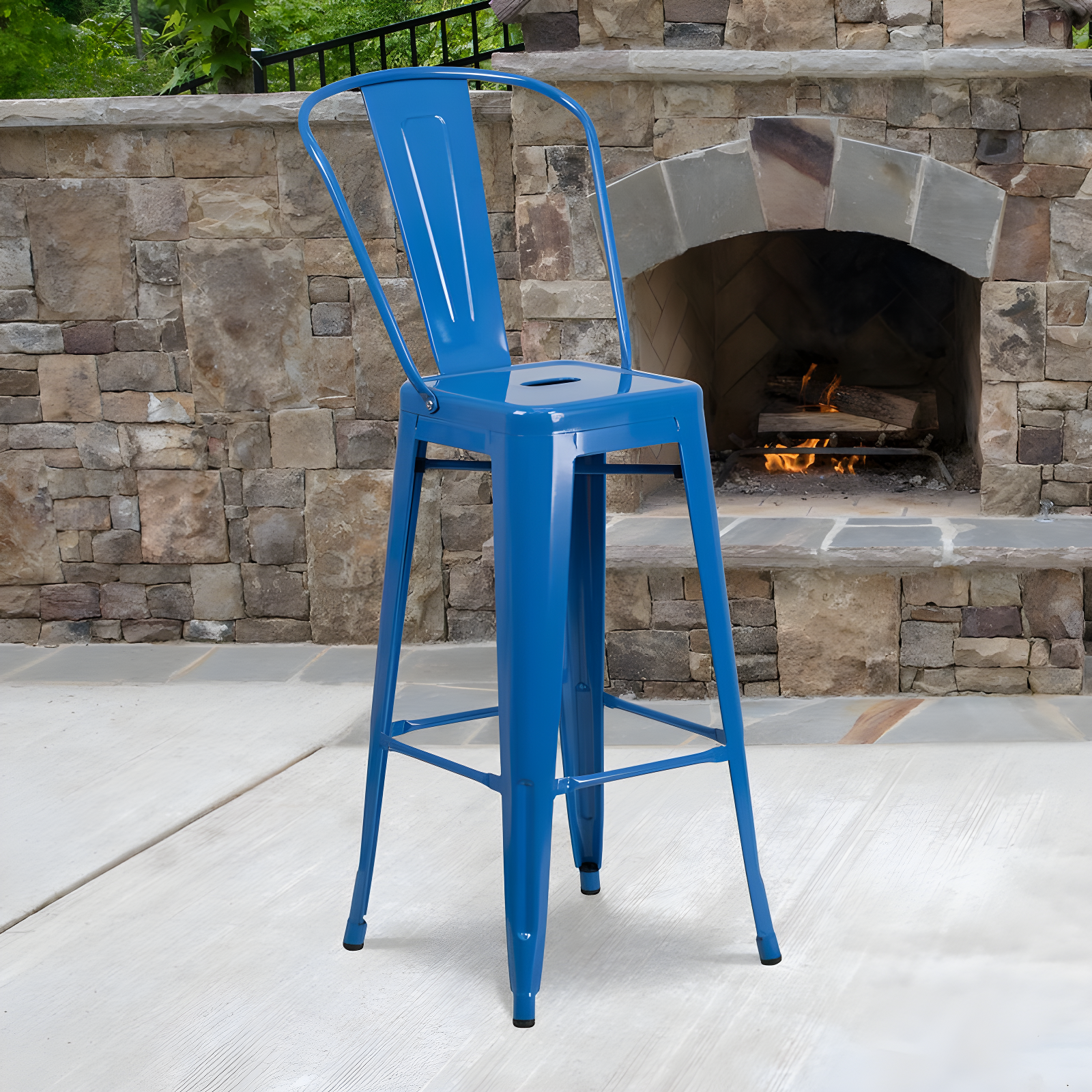 Blue Metal 30" High Indoor-Outdoor Barstool with Removable Back