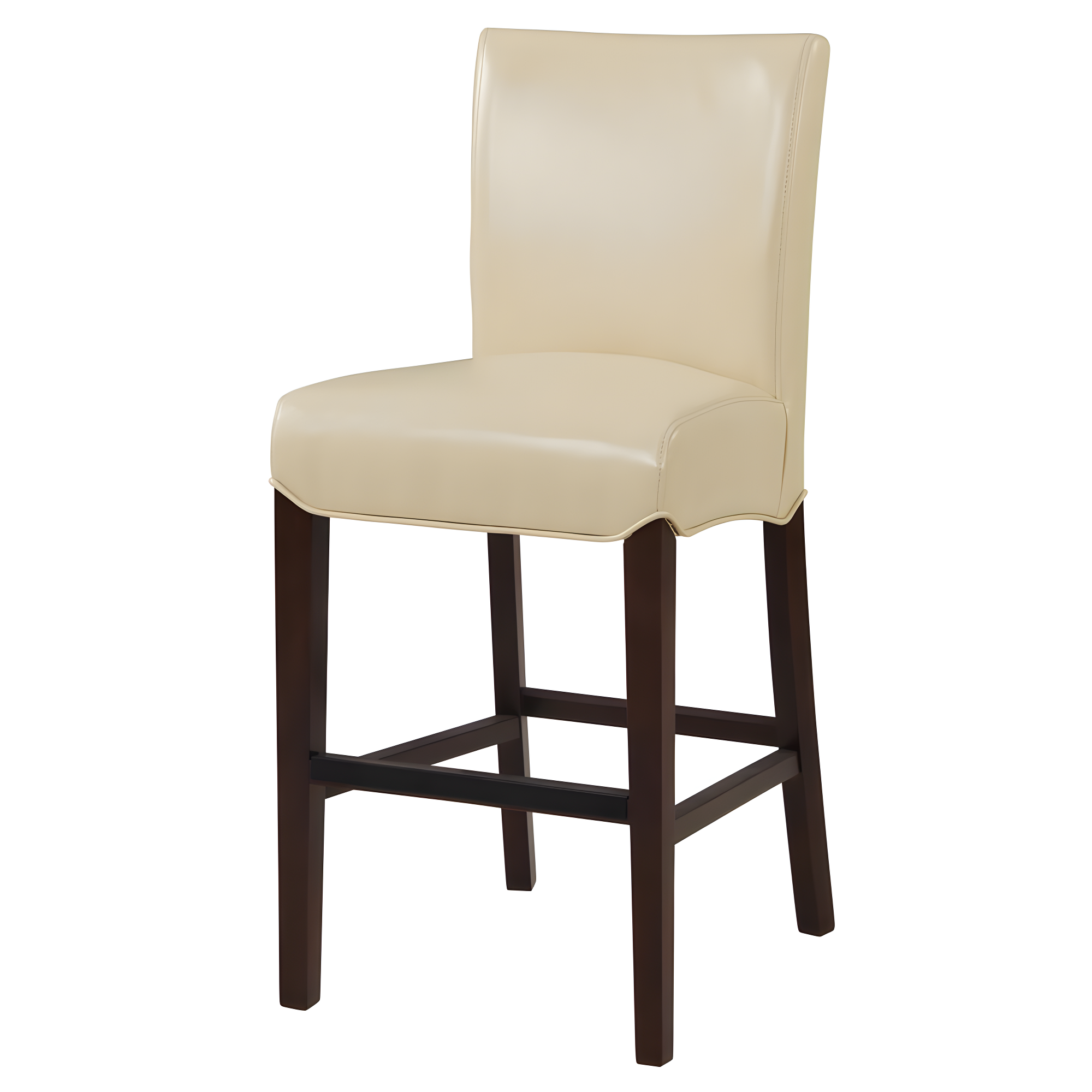 Cream Leather and Wood Adjustable Counter Stool