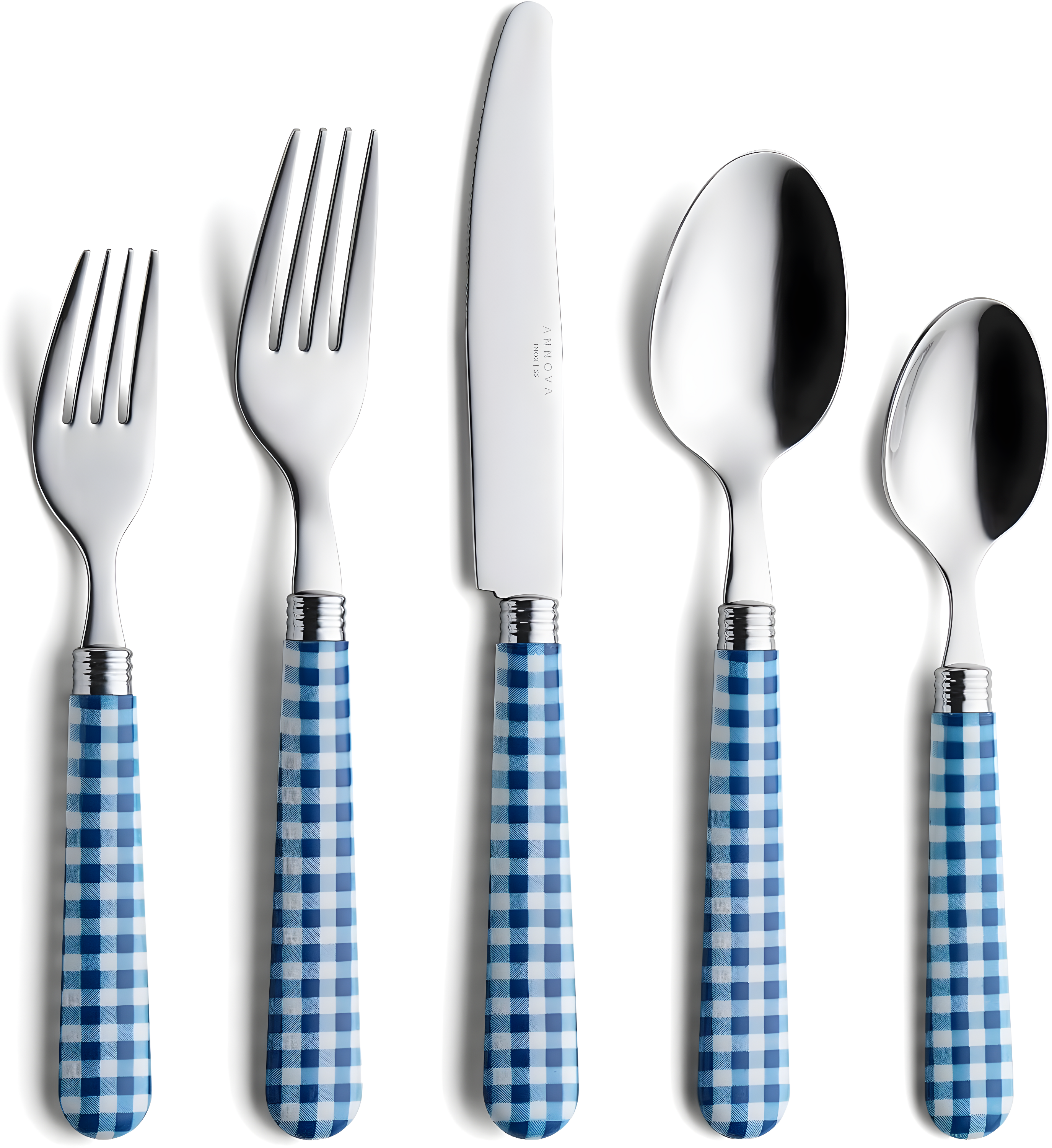 20-Piece Stainless Steel Blue Gingham Handle Flatware Set