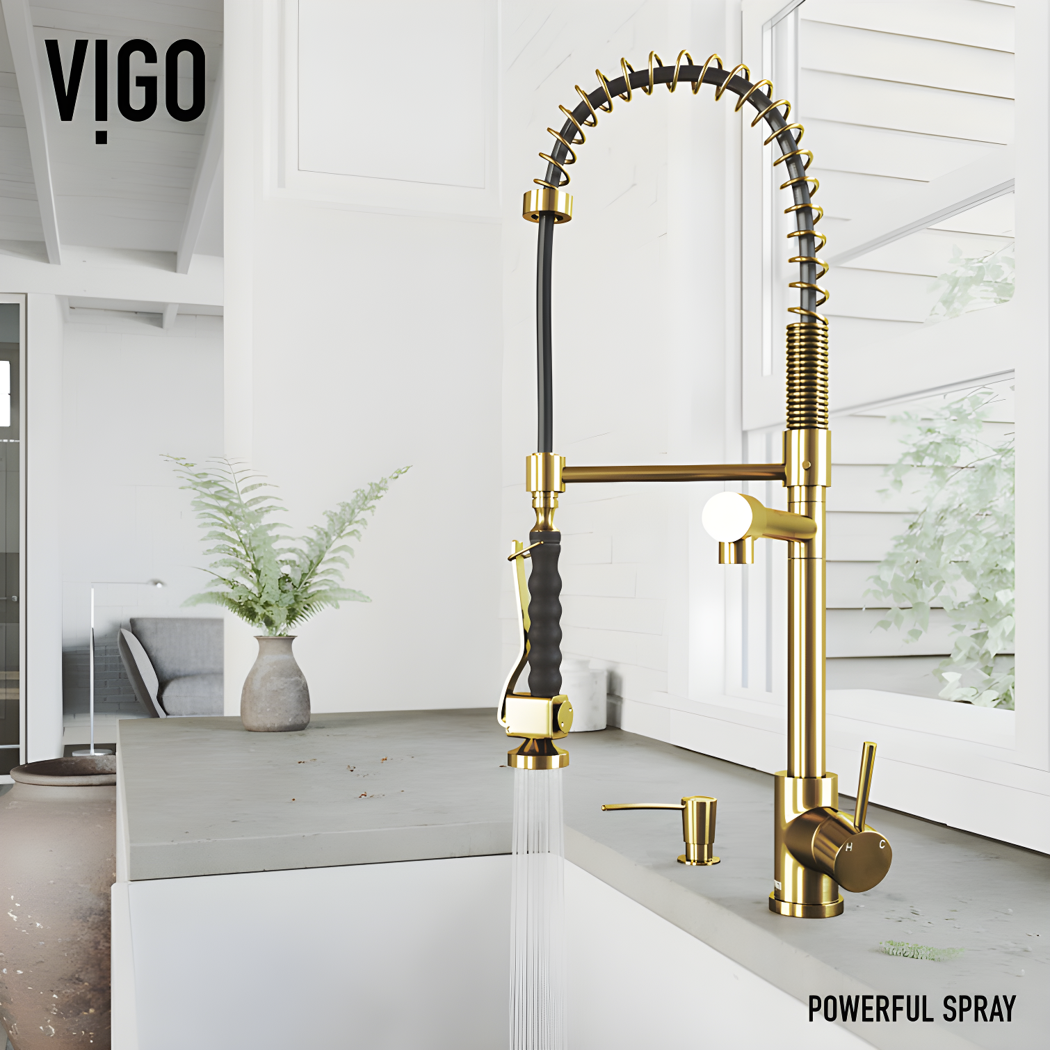 Matte Gold Pull-Down Kitchen Faucet with Soap Dispenser