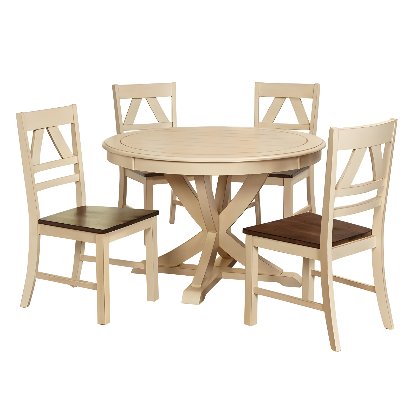 Antique White and Oak 5-Piece Country Dining Set