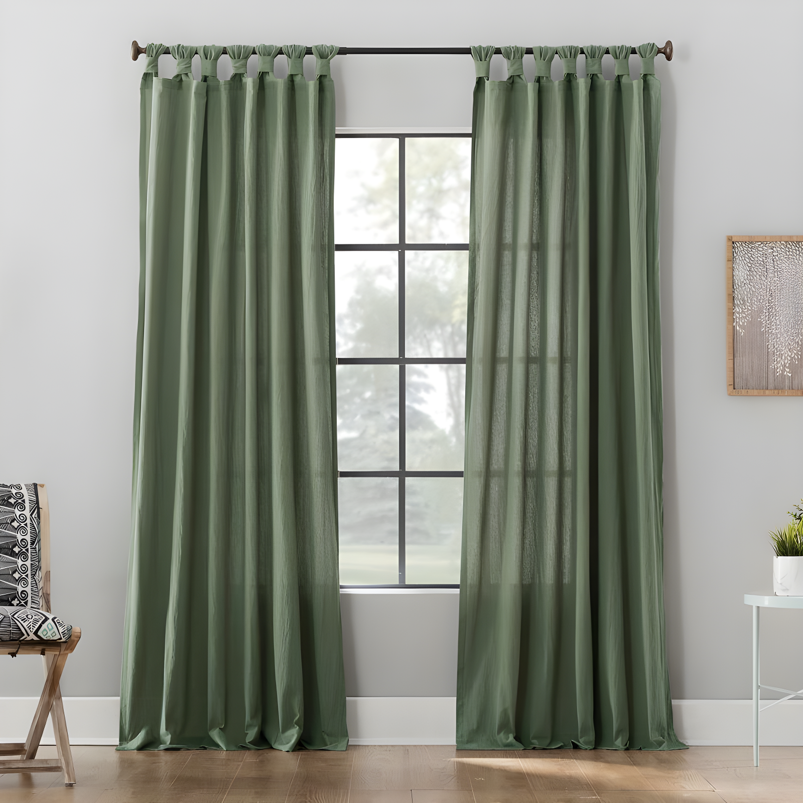 Moss Green Cotton Twist Tab Light-Filtering Curtain Panel 52" x 84"