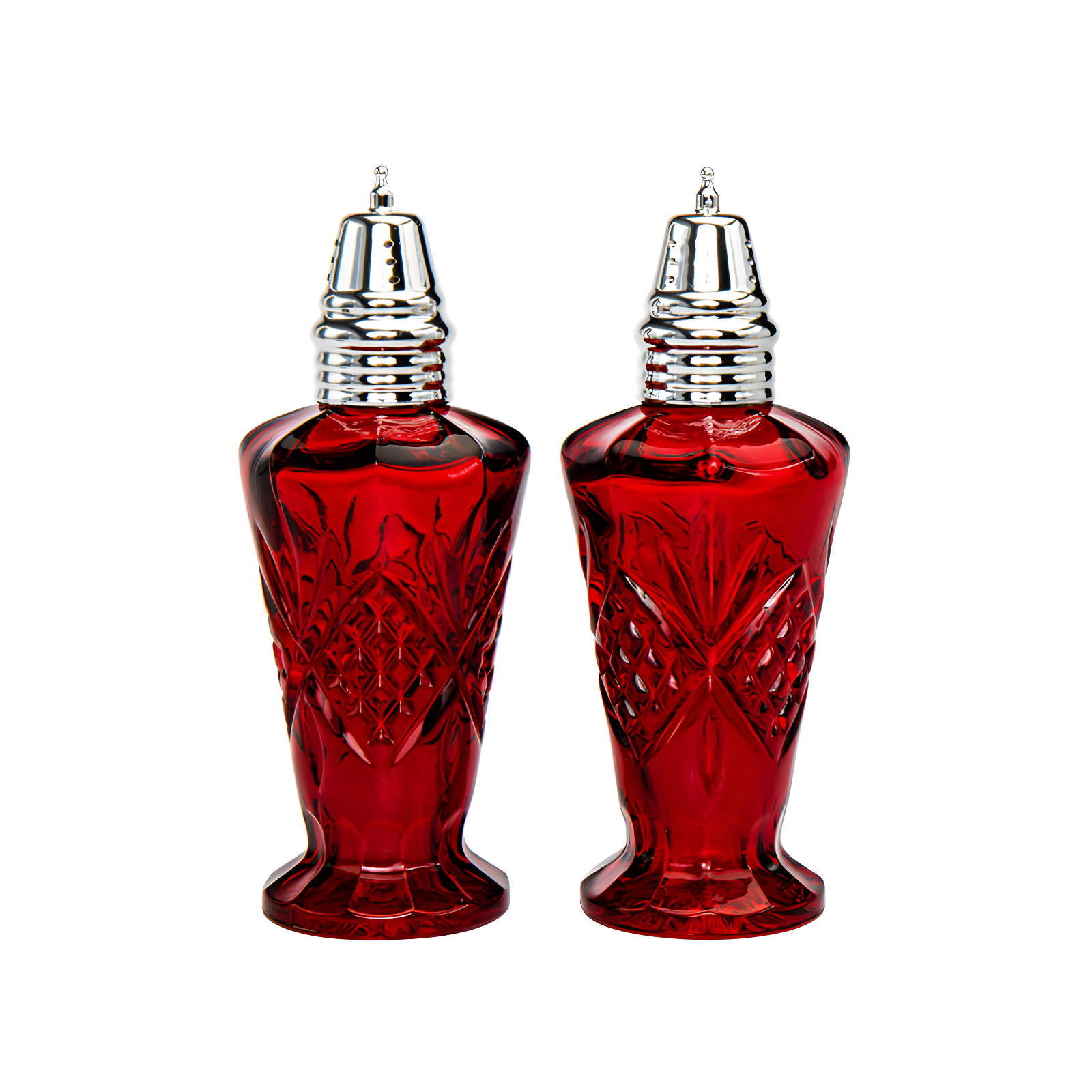 Elegant Red Crystal and Silver Salt & Pepper Shaker Set