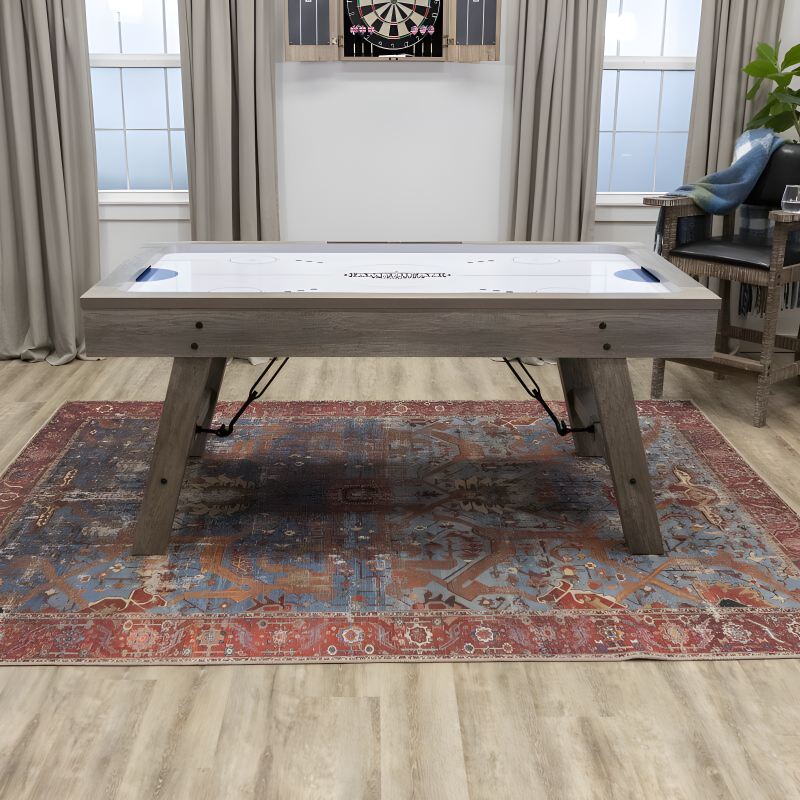 Brookdale Rustic Wood Grain Air Hockey Table with Angled Legs