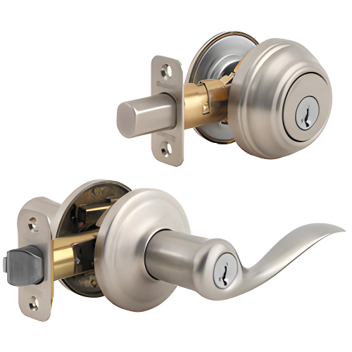 Satin Nickel Keyed Entry Lever and Deadbolt Combo Pack