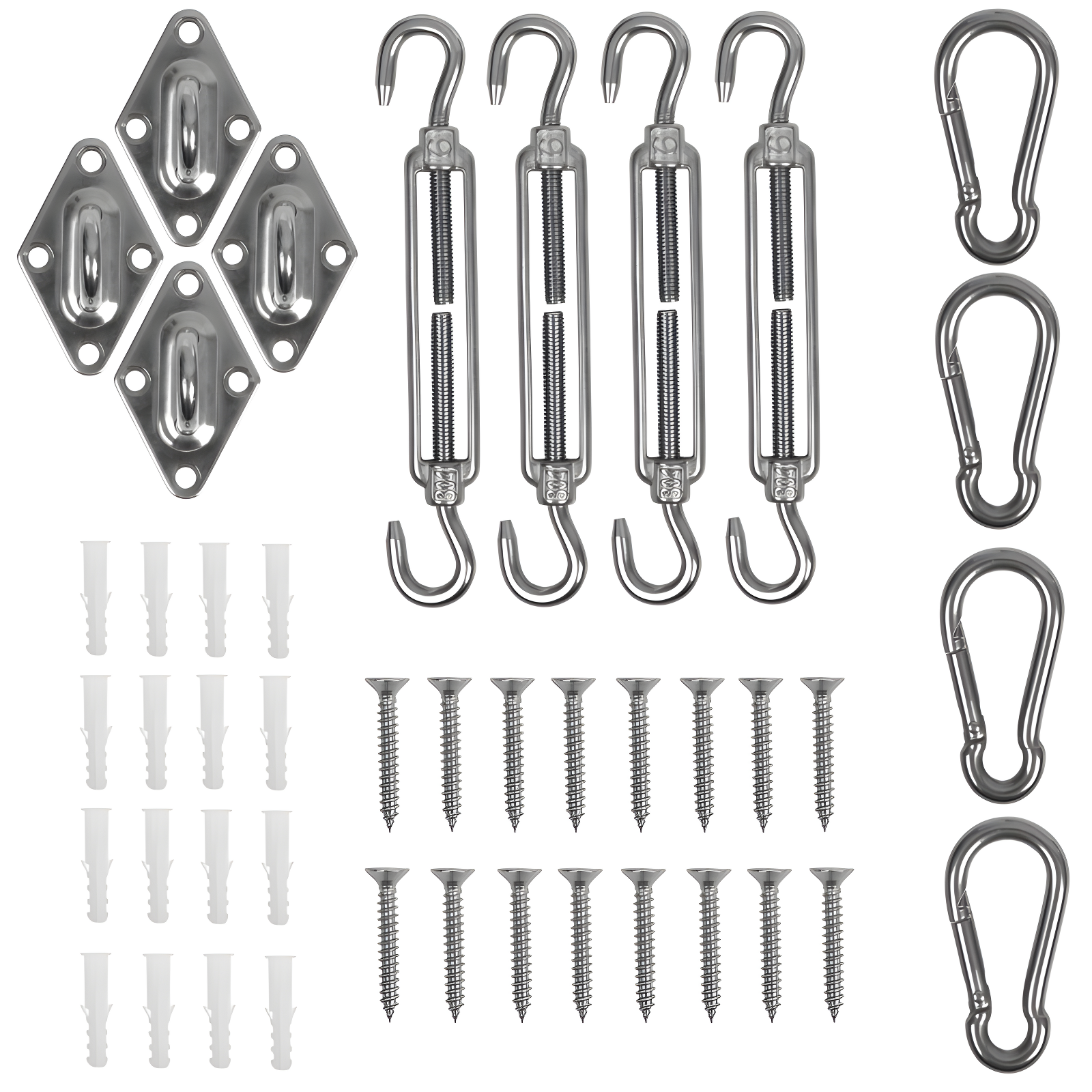 44-Piece Heavy Duty Stainless Steel Sun Shade Sail Hardware Kit