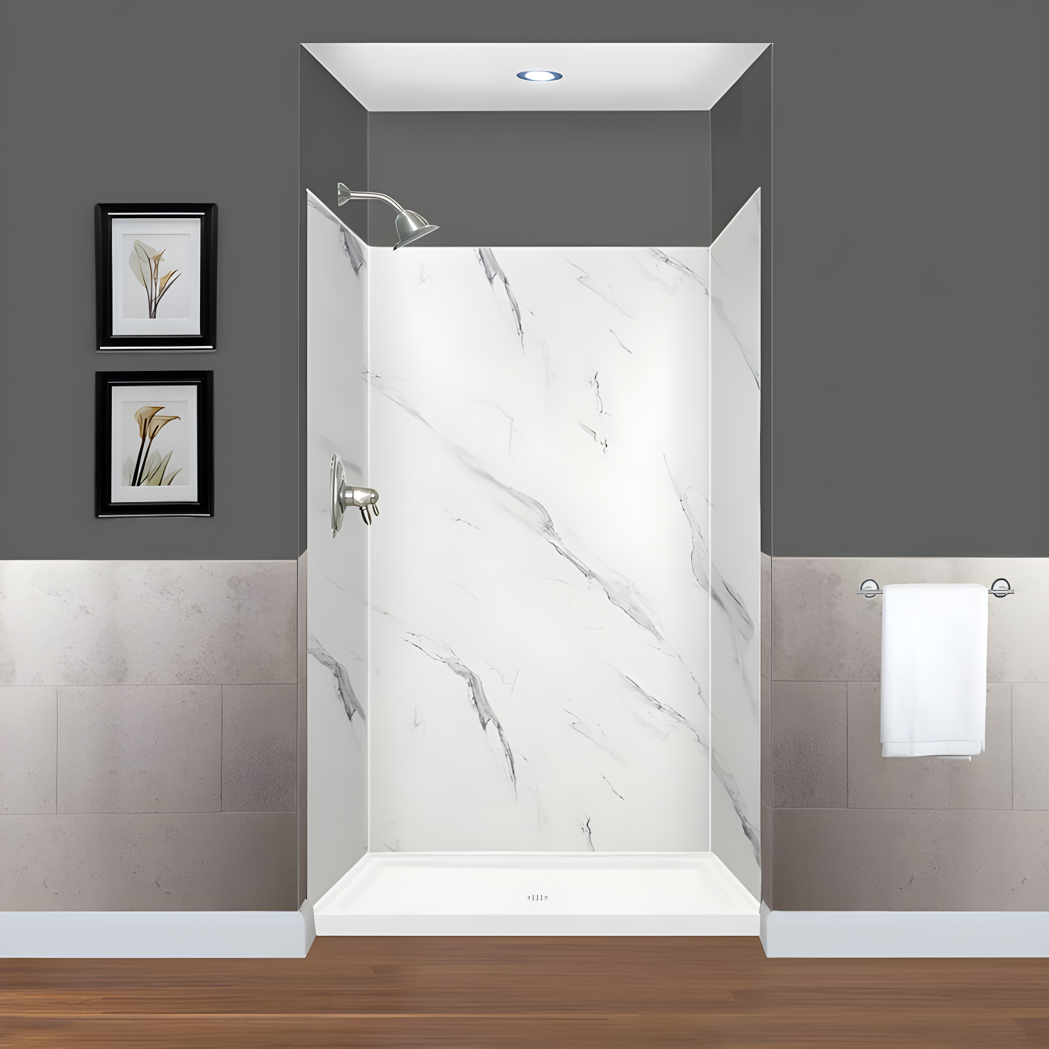 Expressions Bianca Solid Surface 3-Panel Shower Wall Kit, 36x48x72