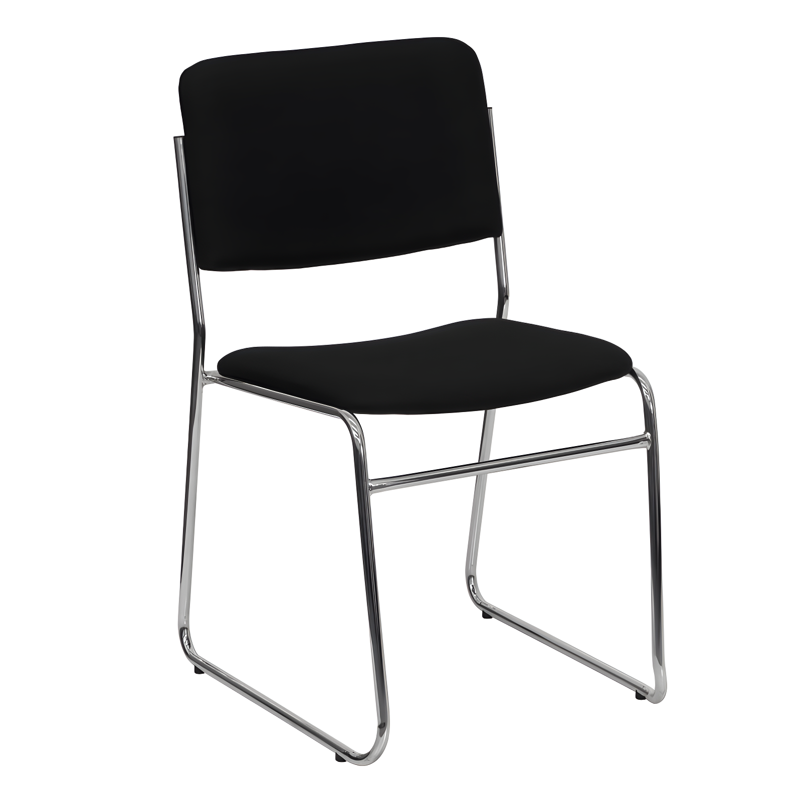 Black Fabric and Chrome Stacking Side Chair