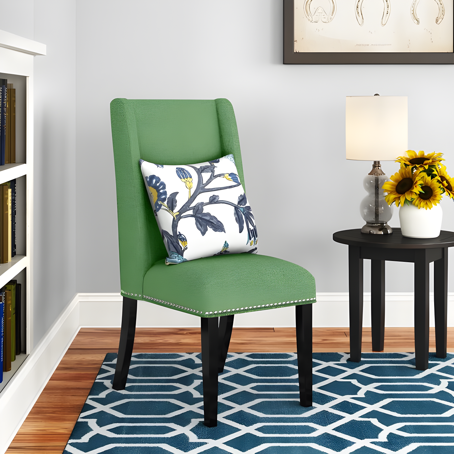 Kelly Green Upholstered Parsons Side Chair with Wood Legs