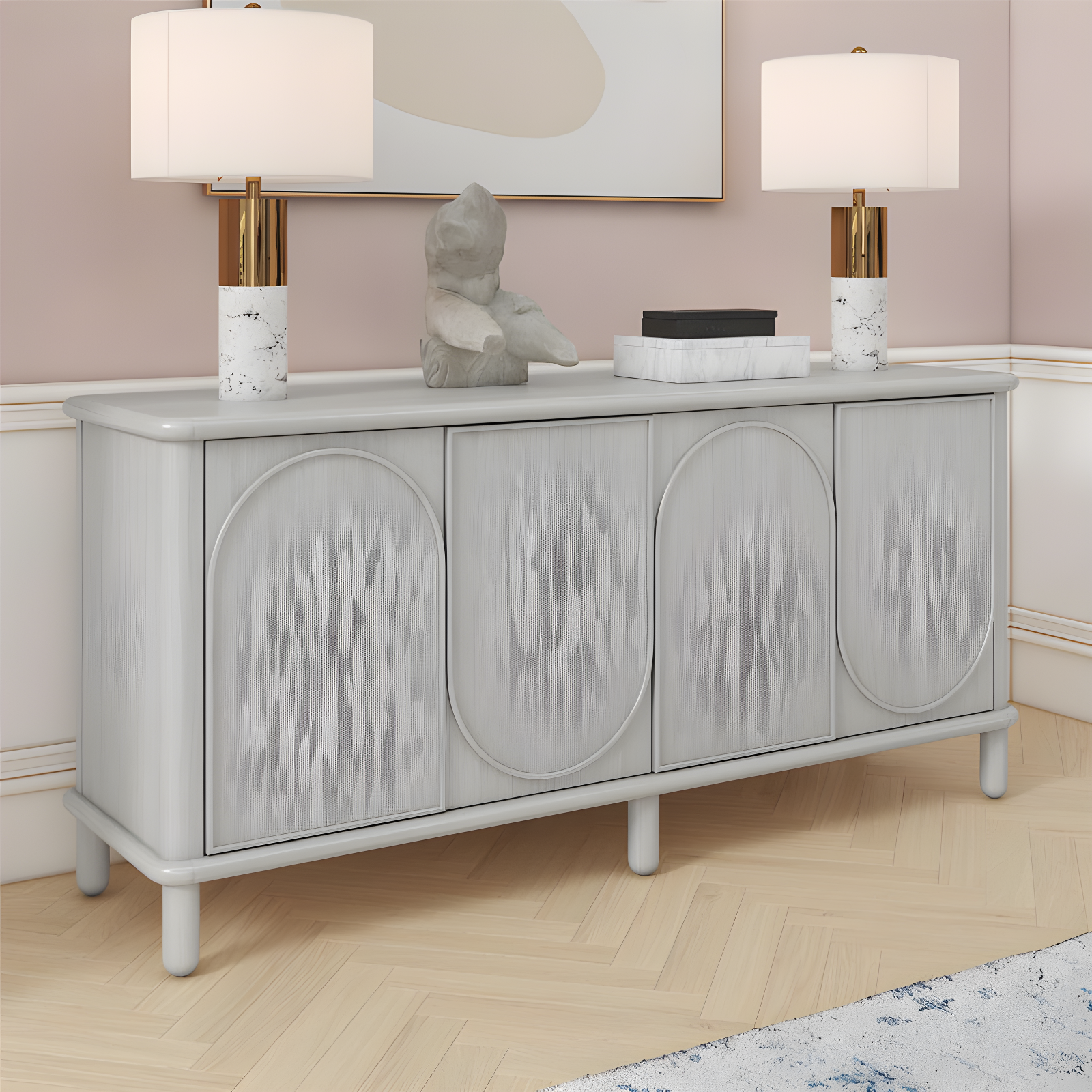 Selena 64" Rustic White Wood Credenza with Adjustable Shelves