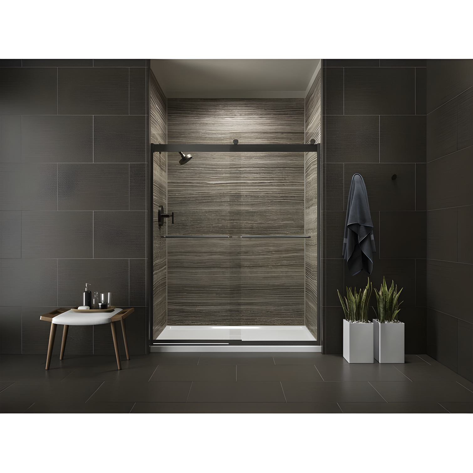 Matte Black Frameless Sliding Shower Door with Clear Glass