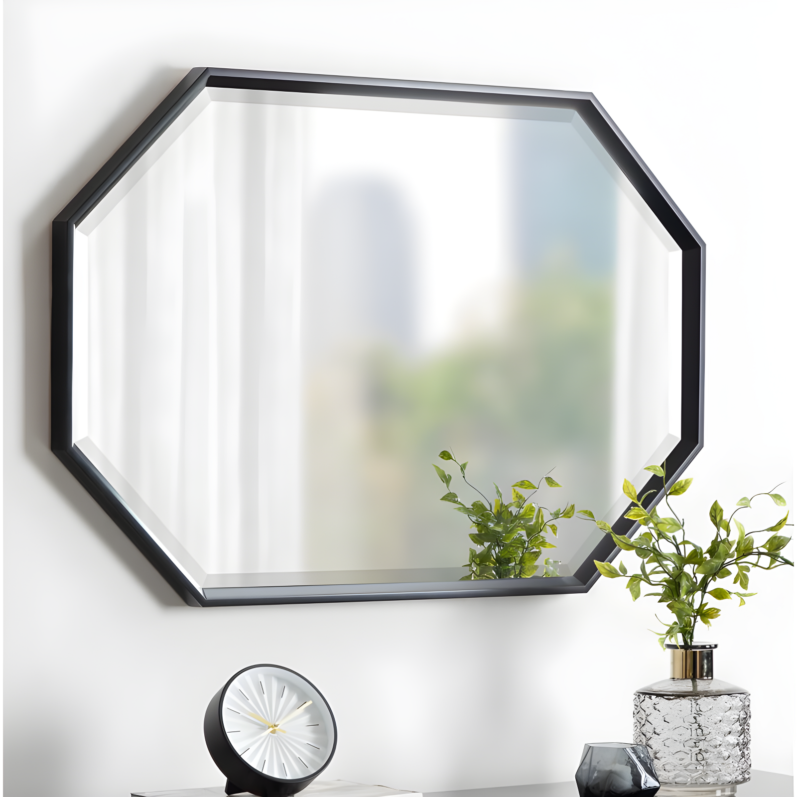 Black Geometric Wall Mount Accent Mirror