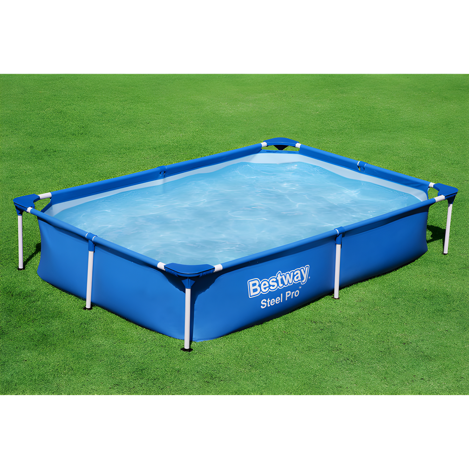 Blue Steel Frame Rectangular Above Ground Pool with Pump