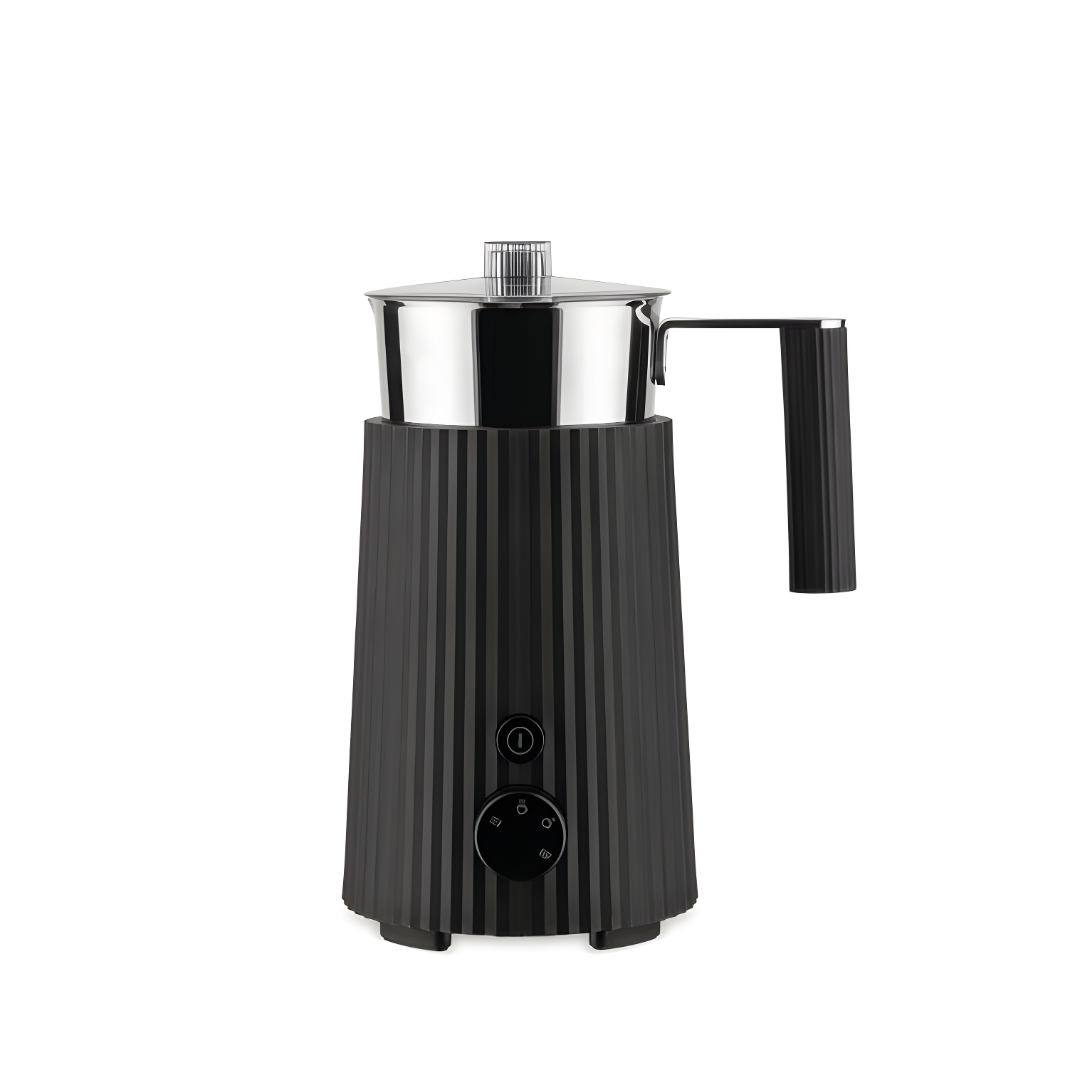 Black Ridged Milk Frother with Silver Finish and Automatic Shut-off