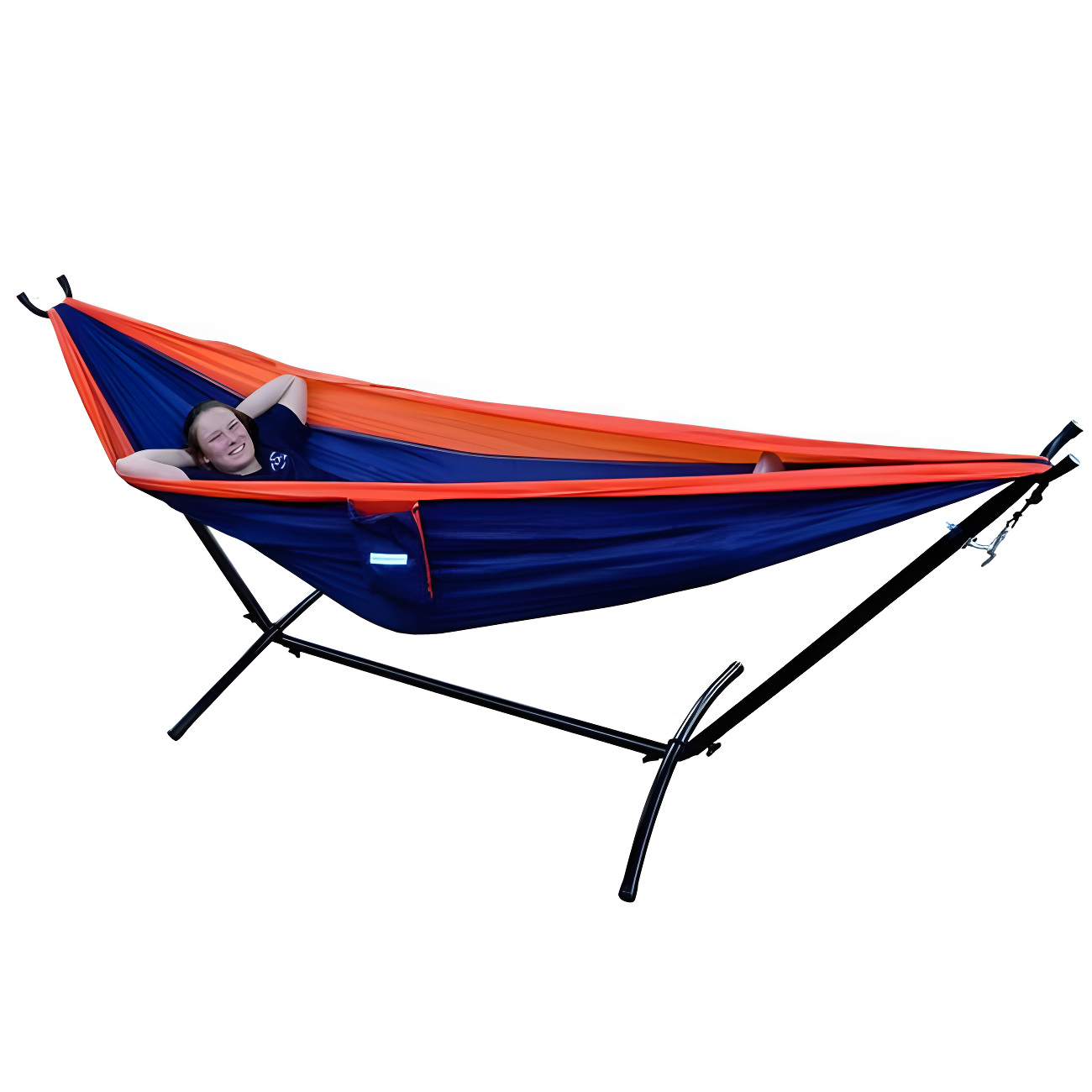 Orange and Navy Double Nylon Hammock with Portable Steel Stand