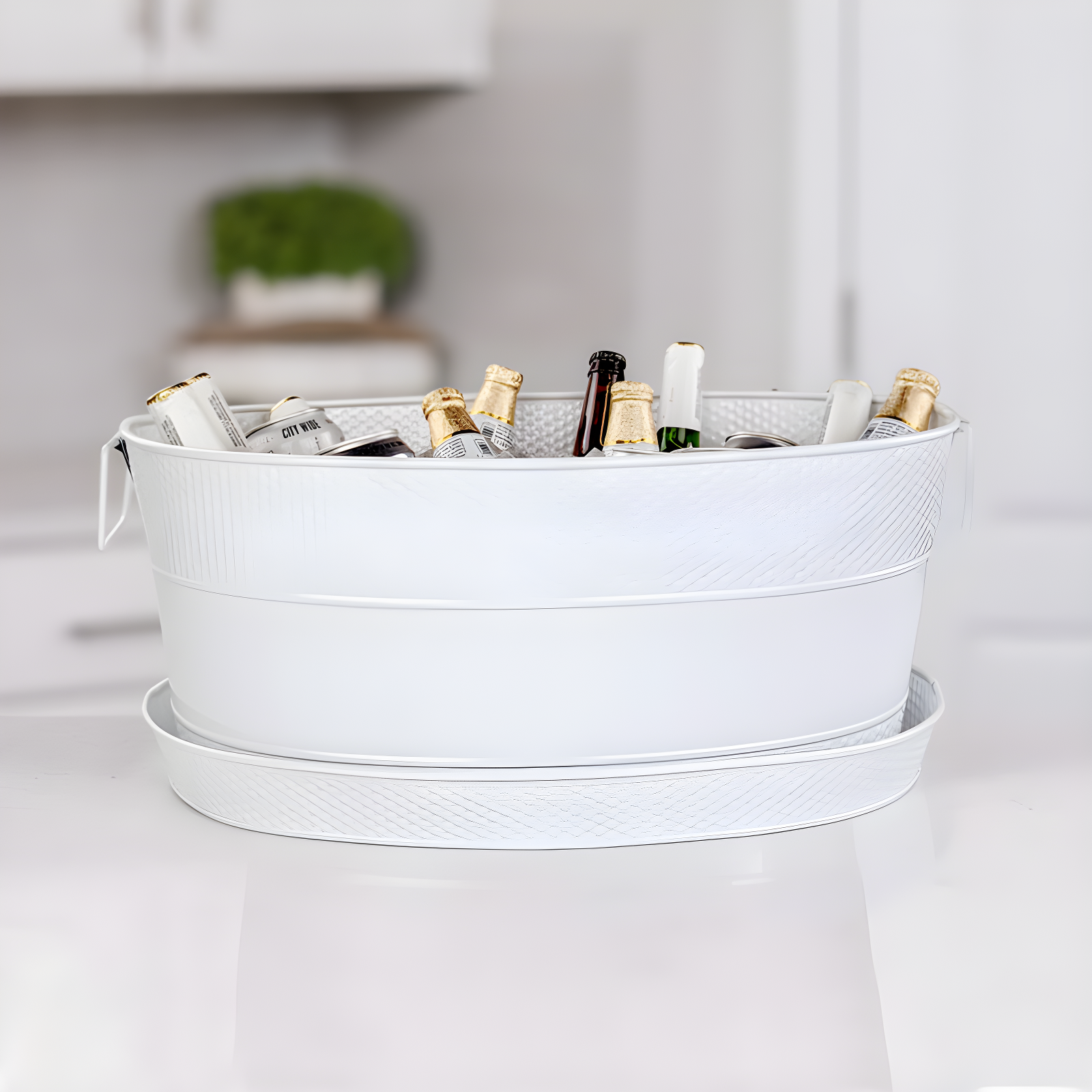 Aspen White Galvanized Steel Beverage Tub with Tray