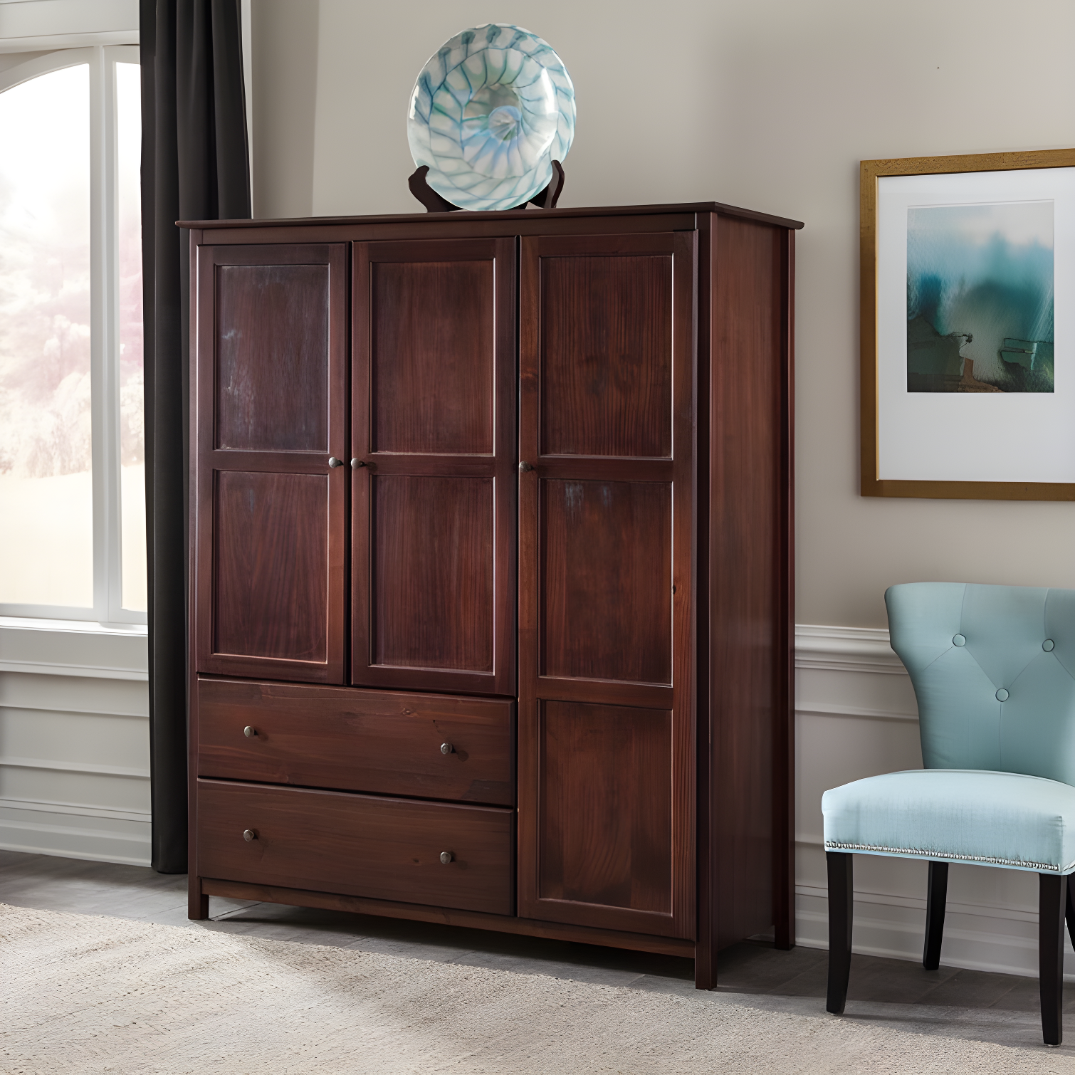 Shaker Cherry Solid Wood 3-Door Wardrobe Armoire