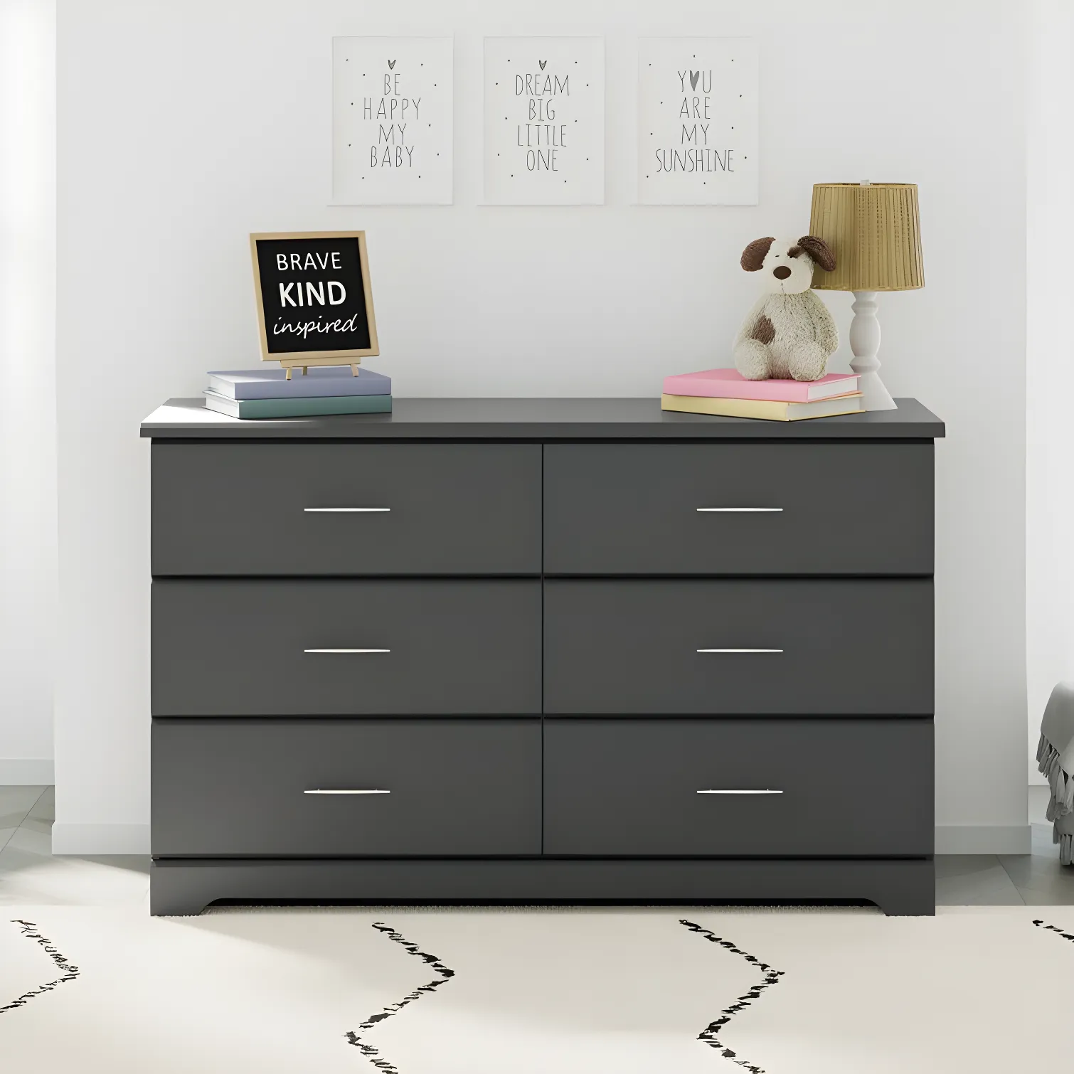 Brookside Modern Gray 6-Drawer Double Nursery Dresser