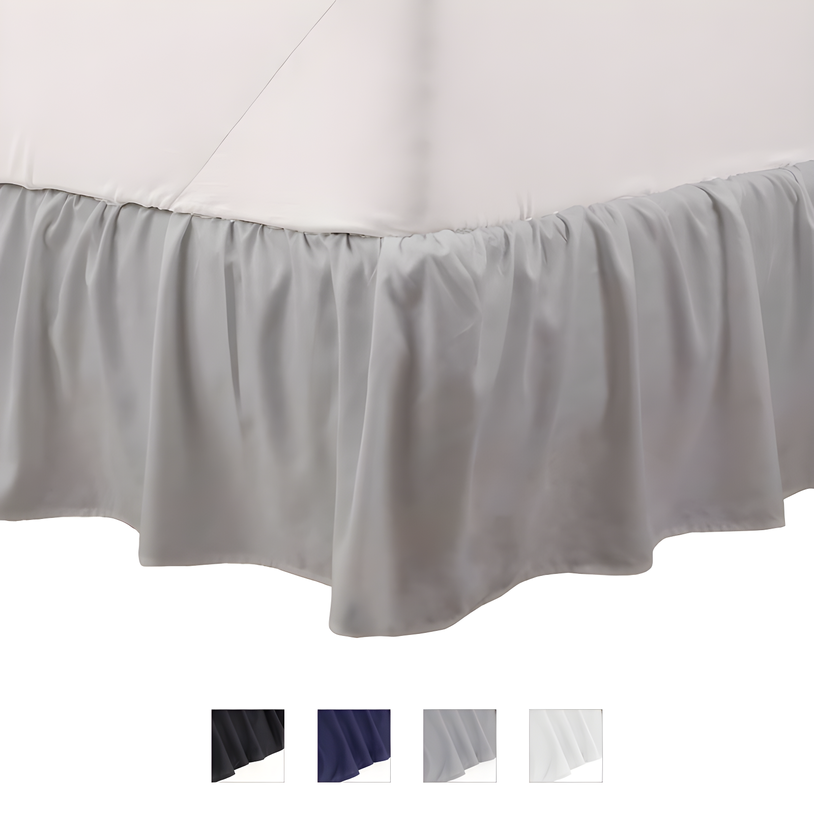 Light Gray Queen Polyester Ruffled Bed Skirt with 15" Drop