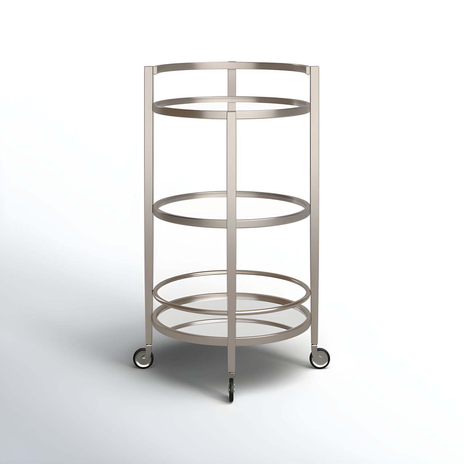 Satin Nickel Round Glass Bar Cart with Storage