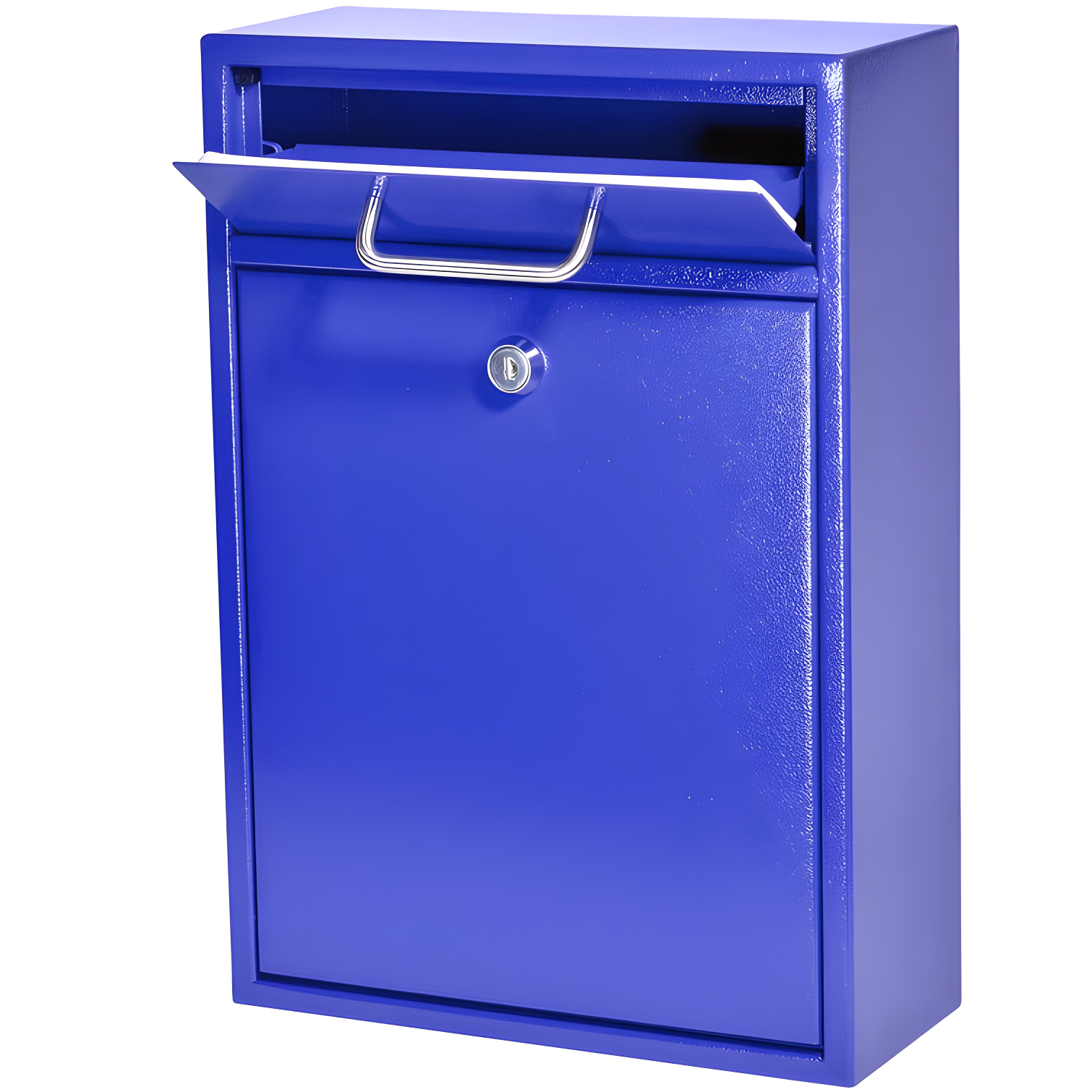 Bright Blue Medium Steel Lockable Wall Mounted Mailbox