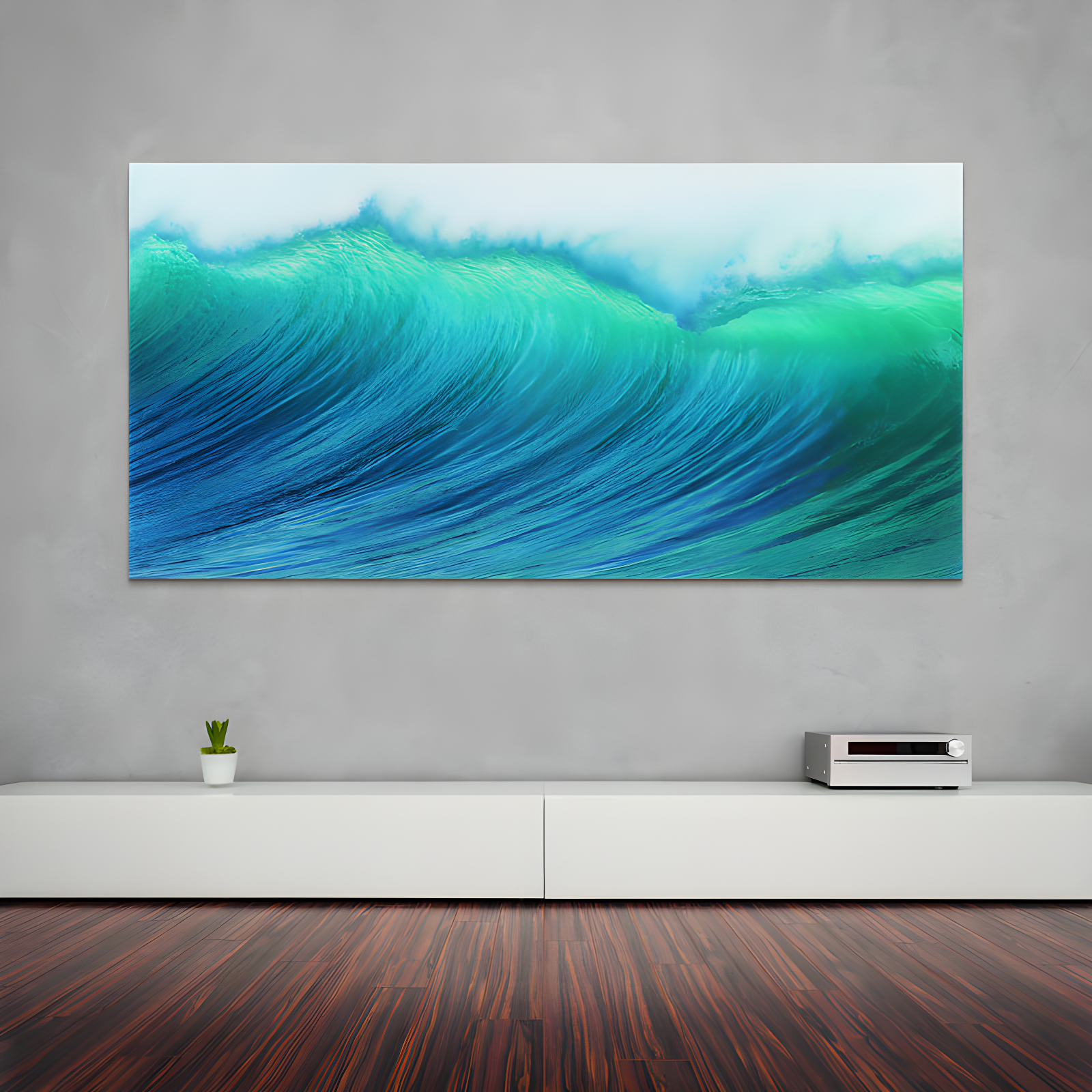 Blue Wave Abstract Tempered Glass Wall Art, 72" x 36"