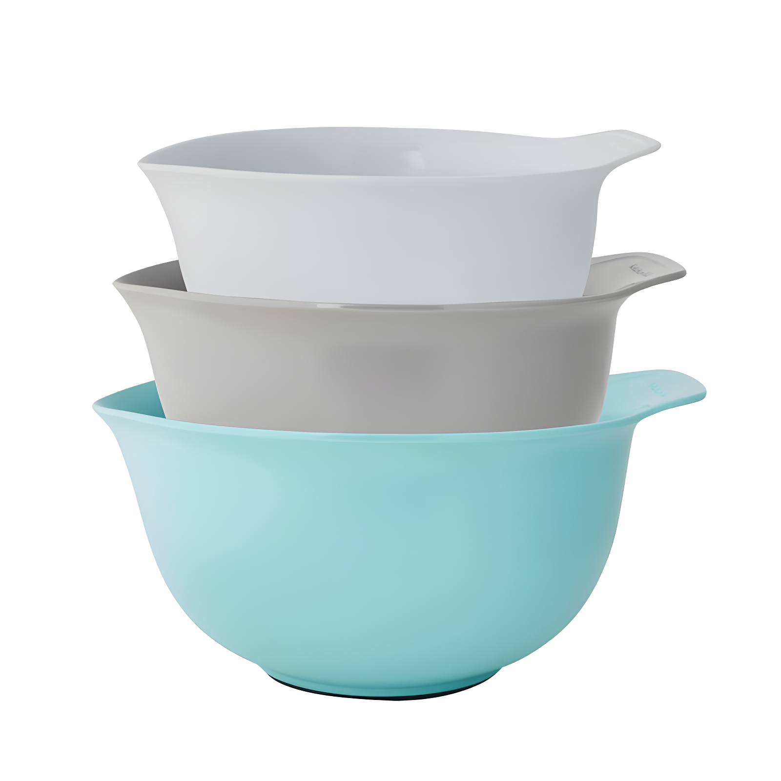 Aqua Sky, White, and Gray Plastic Mixing Bowl Set of 3