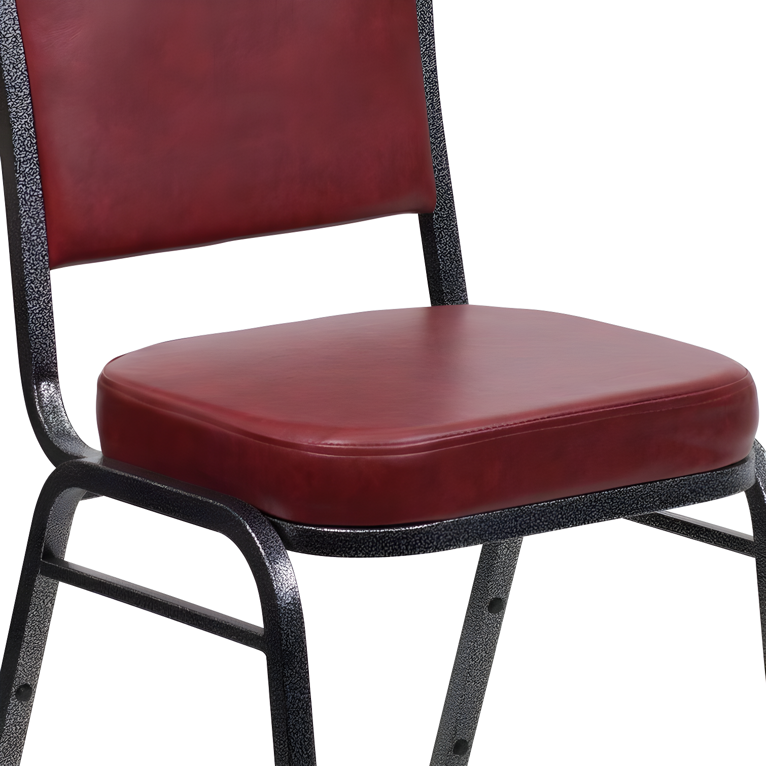 Elegant Burgundy Vinyl Stacking Chair with Silver Vein Metal Frame