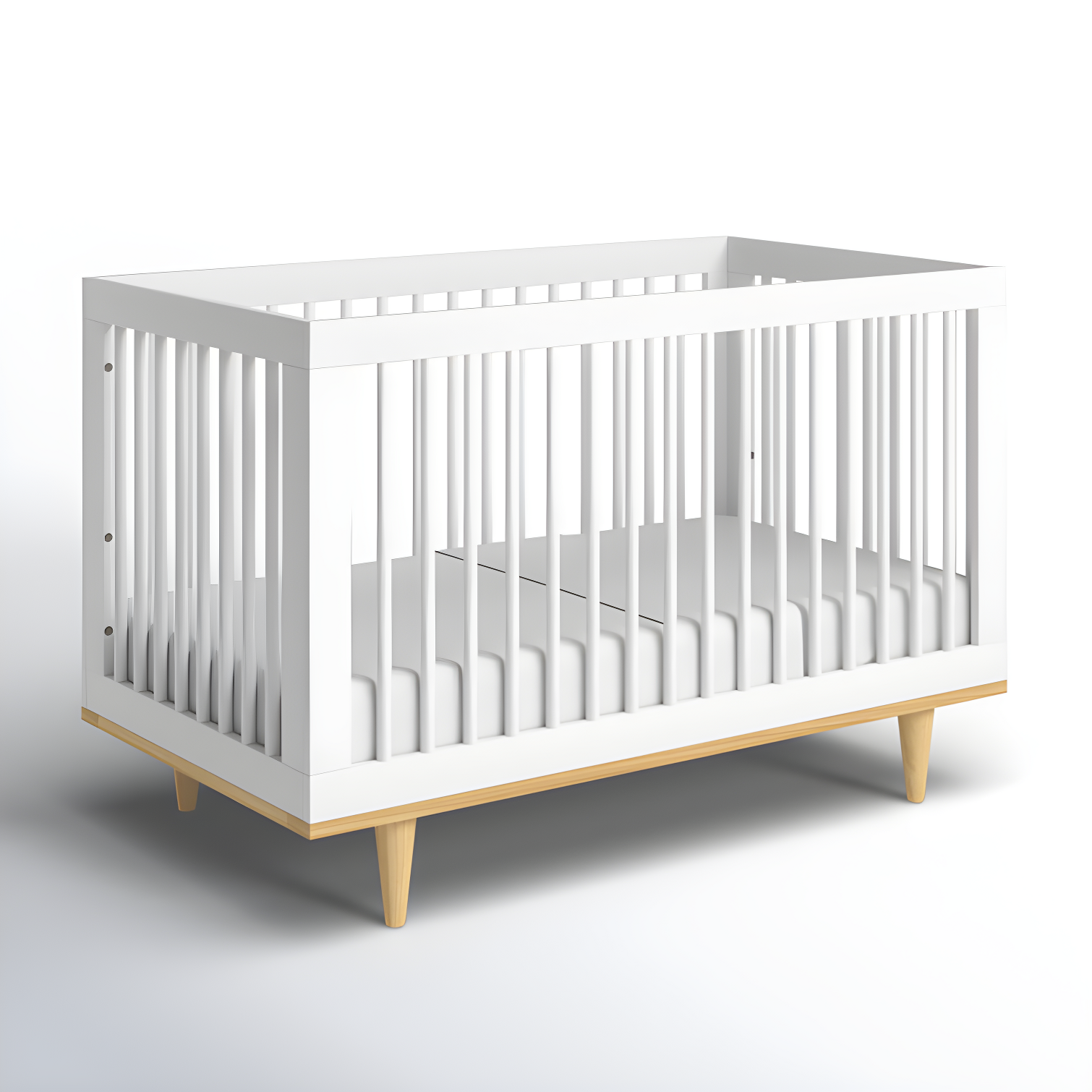 White and Natural Pine Wood 3-in-1 Convertible Crib