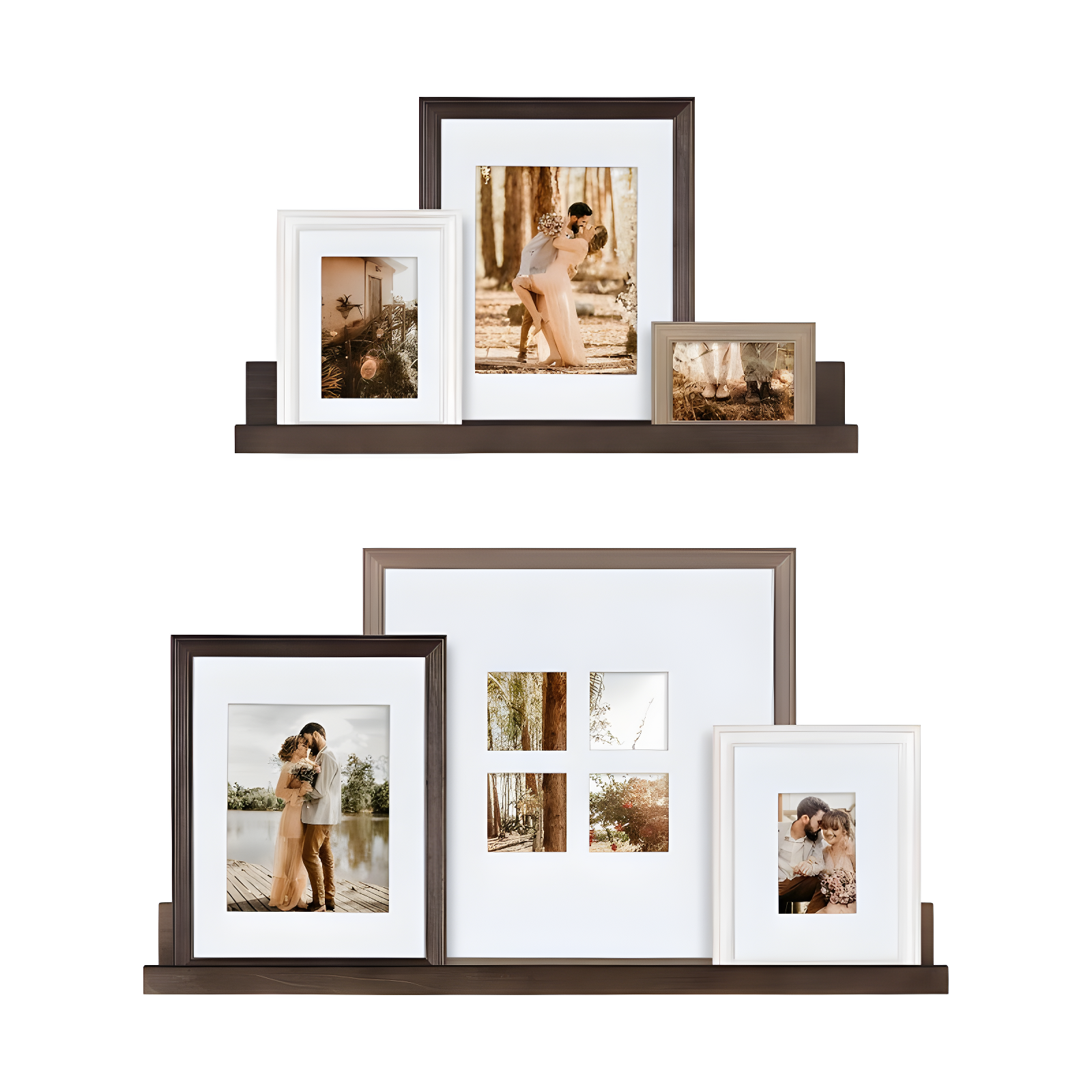 Classic White and Rustic Gray Wood Wall Frame and Shelf Kit