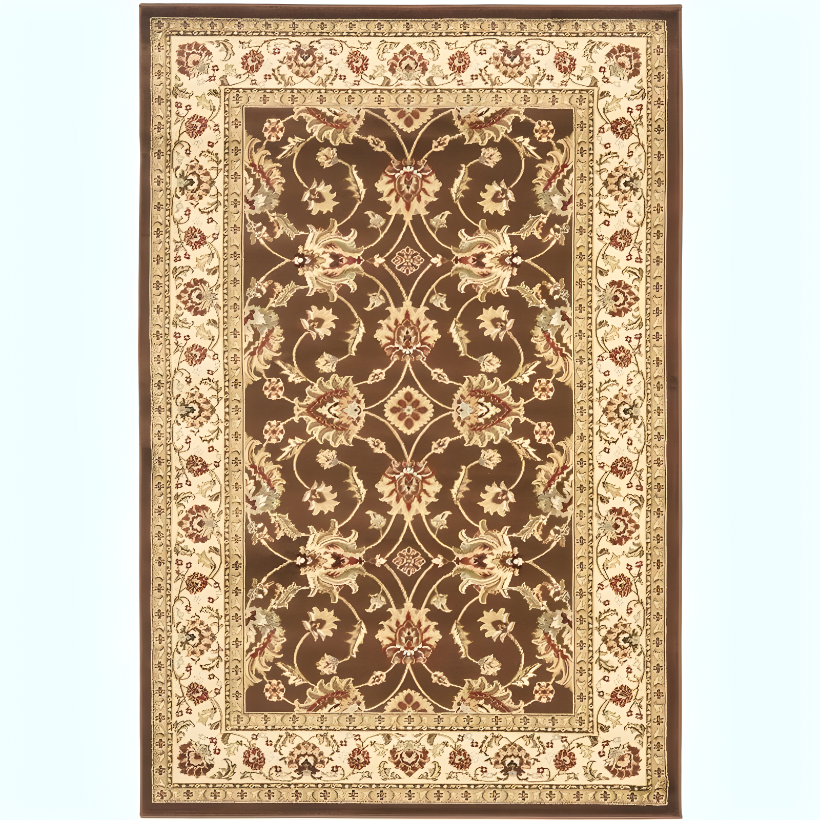 Brown and Ivory Floral Rectangular Area Rug, 12' x 15'