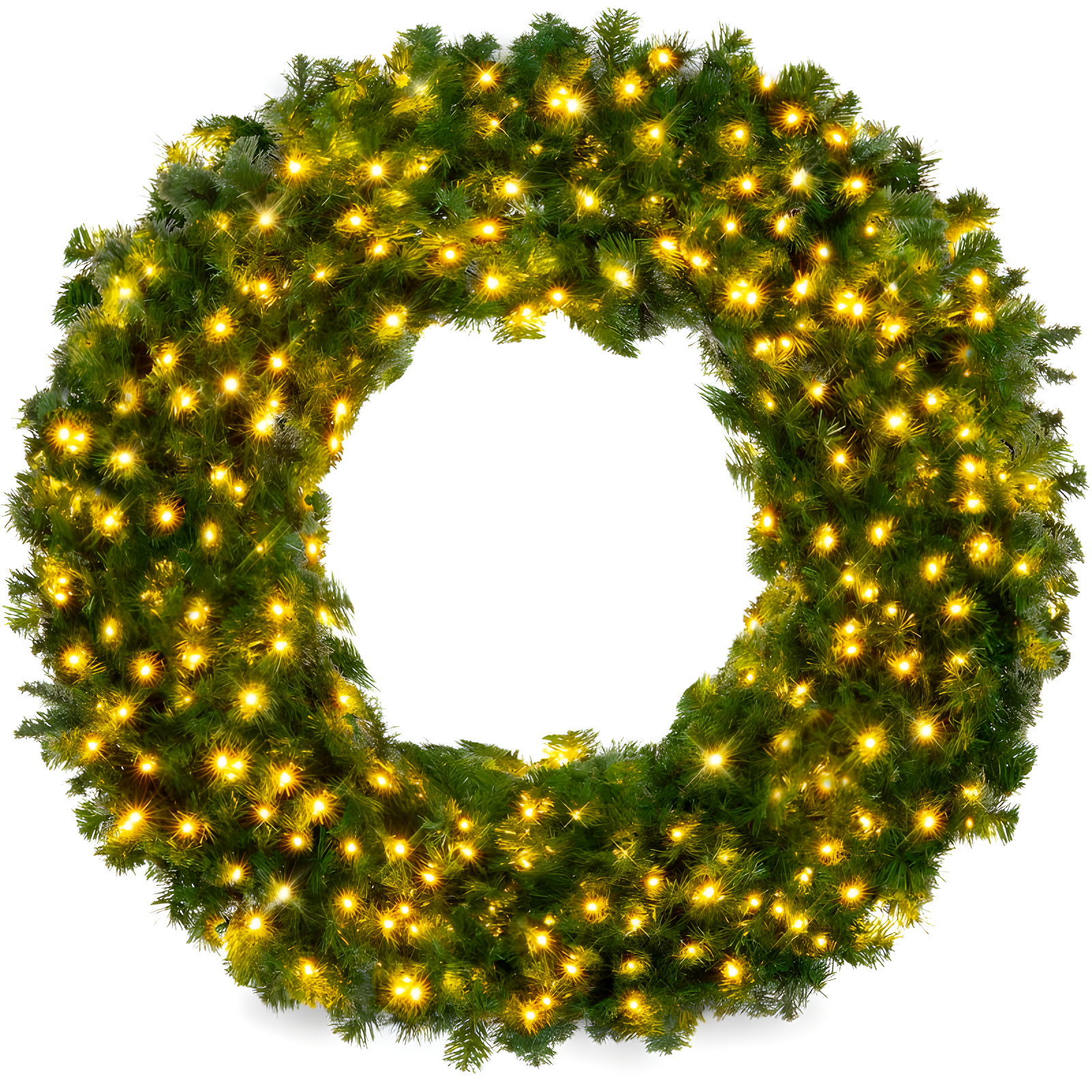 Luminous Outdoor Christmas Wreath with Warm LED Lights and Festive Ribbon, 42in