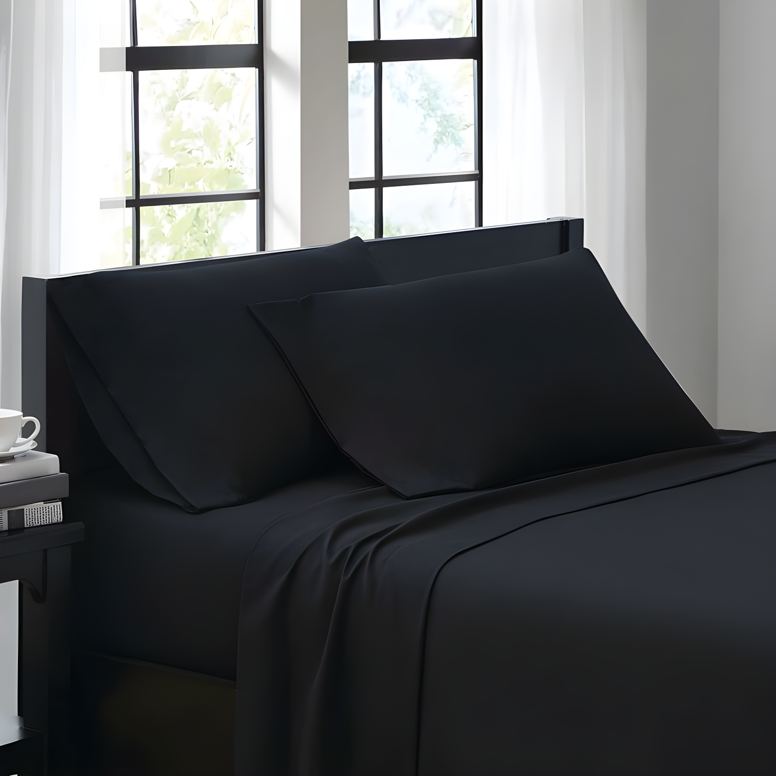 Black Queen Brushed Microfiber Polyester 4-Piece Sheet Set