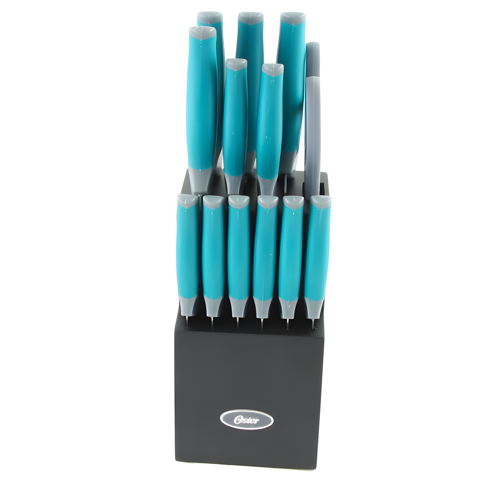 Oster Lindbergh 14-Piece Teal Stainless Steel Cutlery Set with Black Block