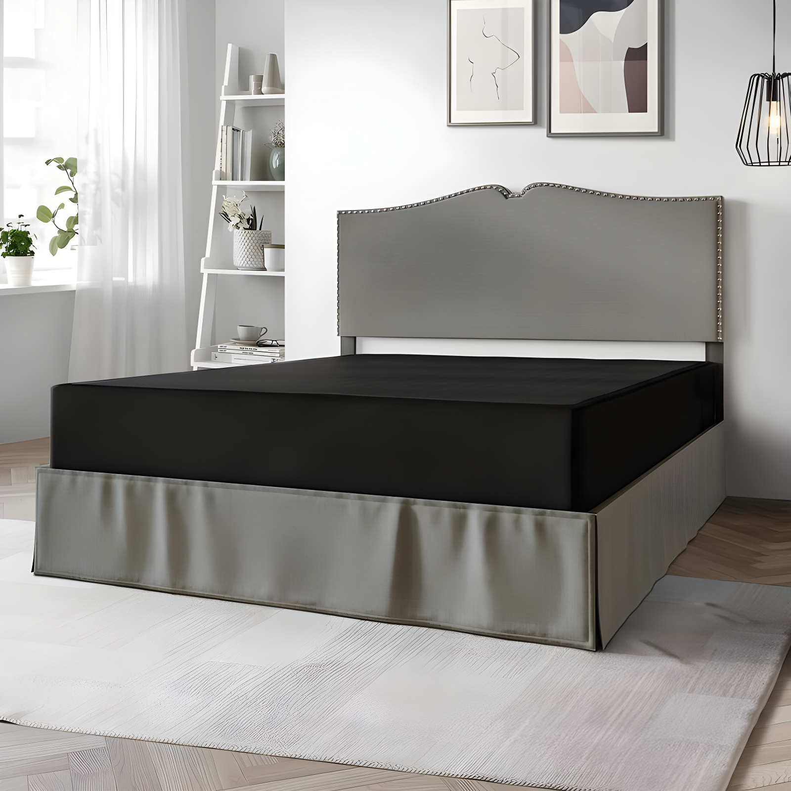 Twin Black Linen Solid Wood Box Spring Foundation