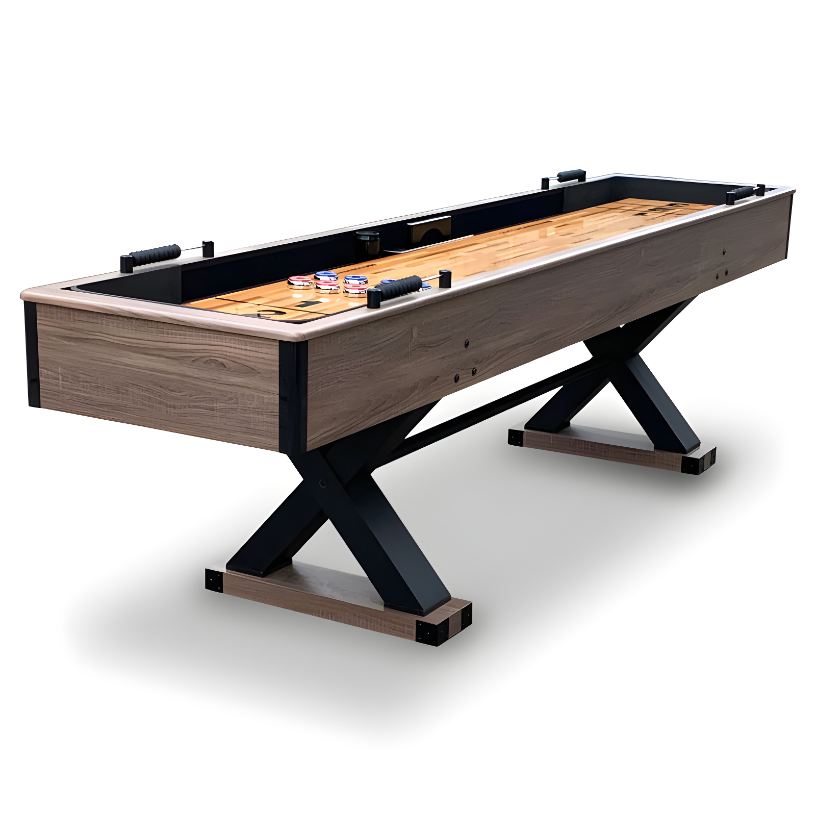 Excalibur 9 Ft Driftwood Shuffleboard Table with X-Pattern Legs