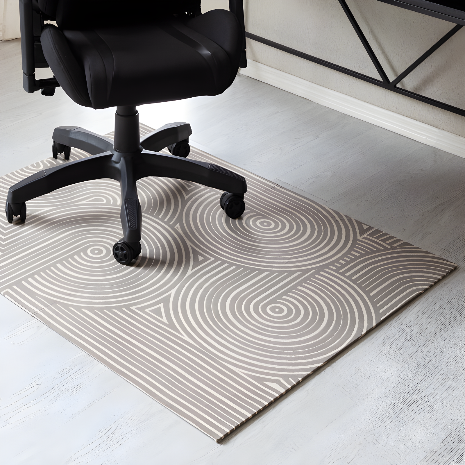 Gray and Beige Rectangular PVC and Polyester Chair Mat