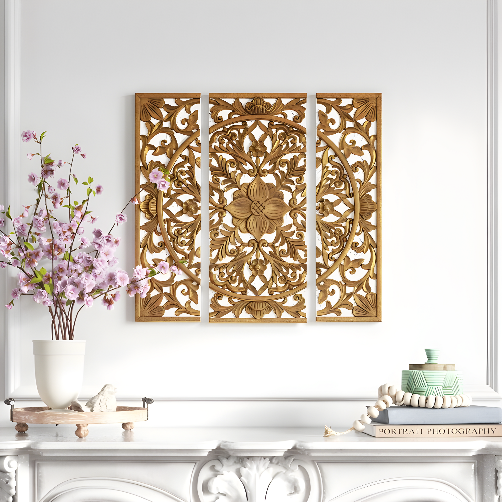 Elegant Gold Medallion Triptych 3-Piece Resin Canvas Wall Art