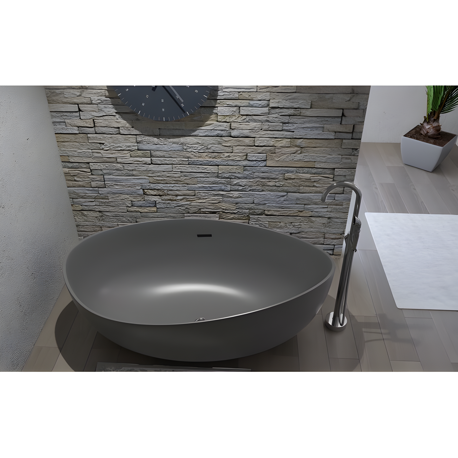 Newport 71" Gray Freestanding Solid Surface Soaking Bathtub