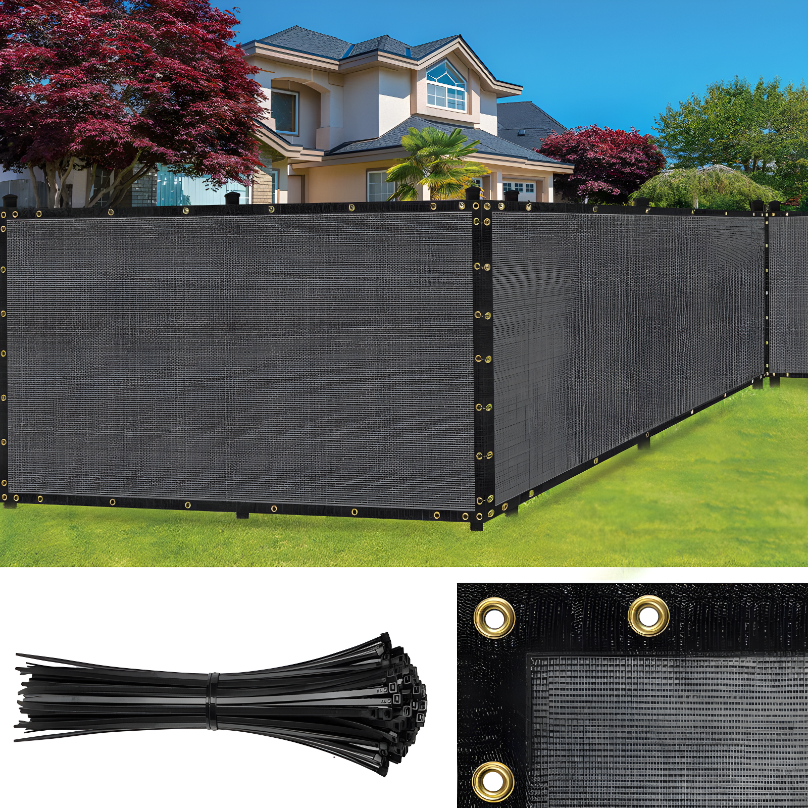 Gray Heavy-Duty Polyethylene Privacy Fence Screen with Grommets 5' x 10'