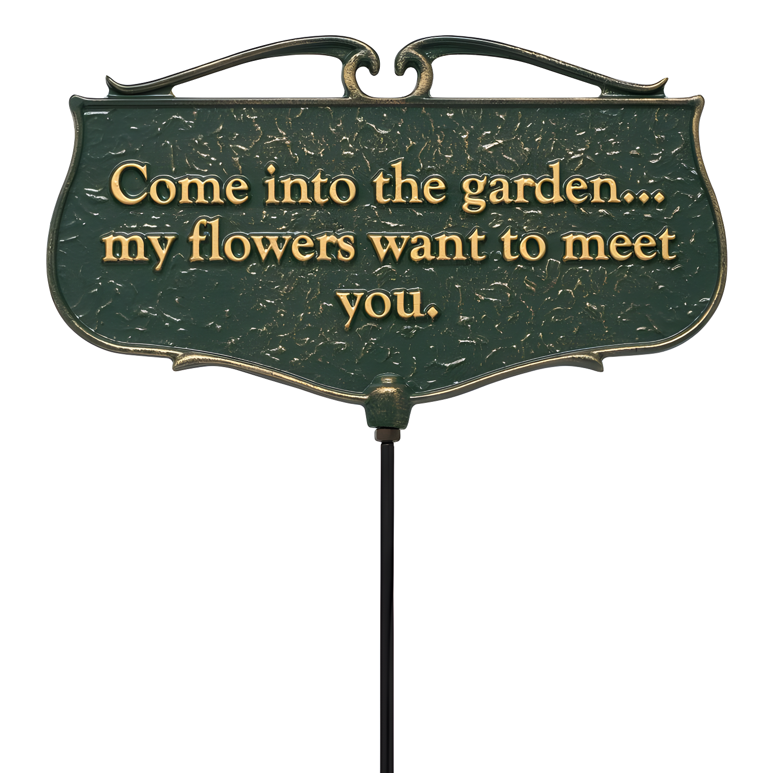 Green and Gold Aluminum Garden Welcome Sign with Stake