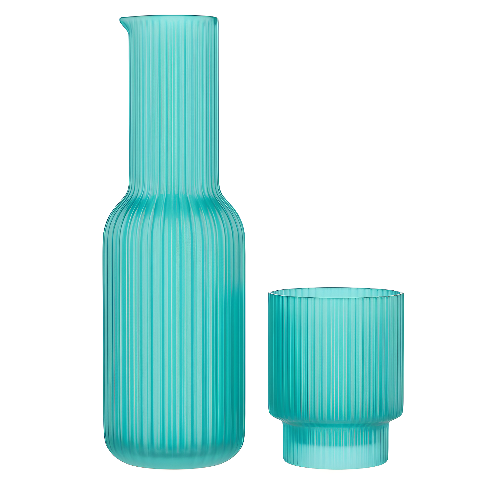 Aqua Blue Ribbed Glass Carafe with Tumbler Set