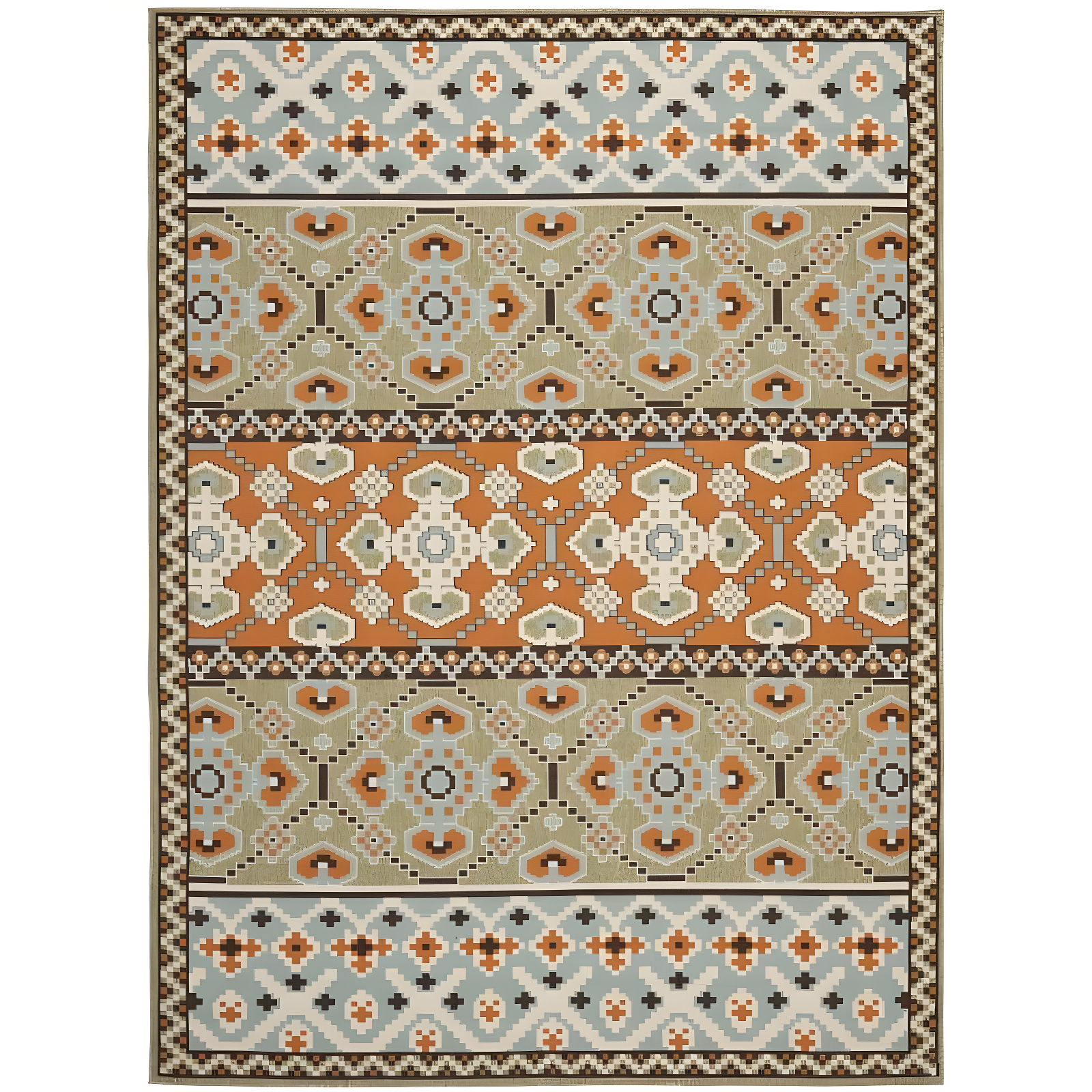 Terracotta & Green Floral Synthetic 8' x 11'2" Easy-Care Outdoor Rug