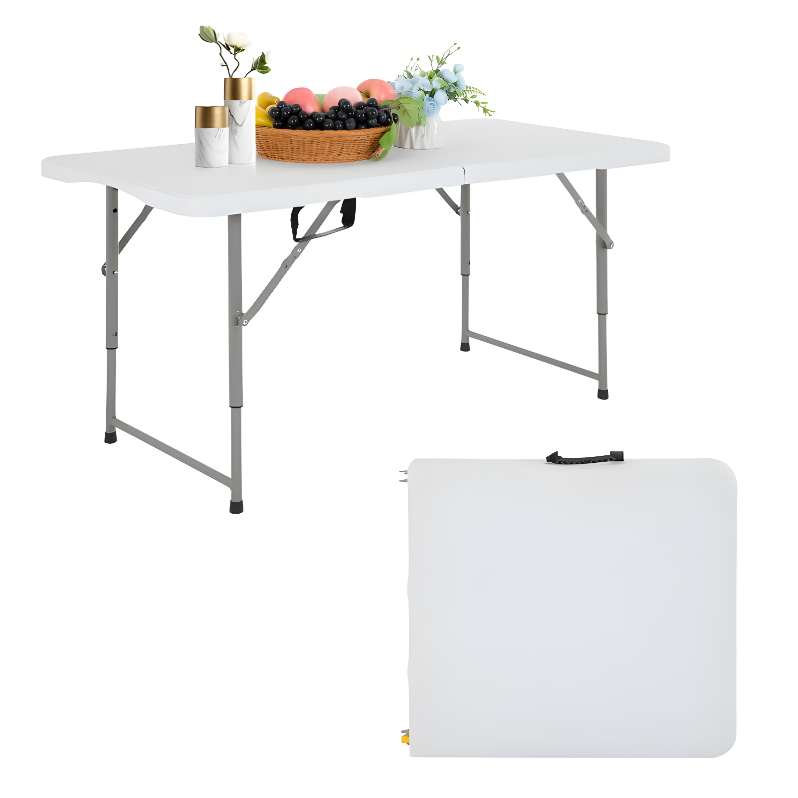 White Plastic Folding Table with Carry Handle, 4 FT