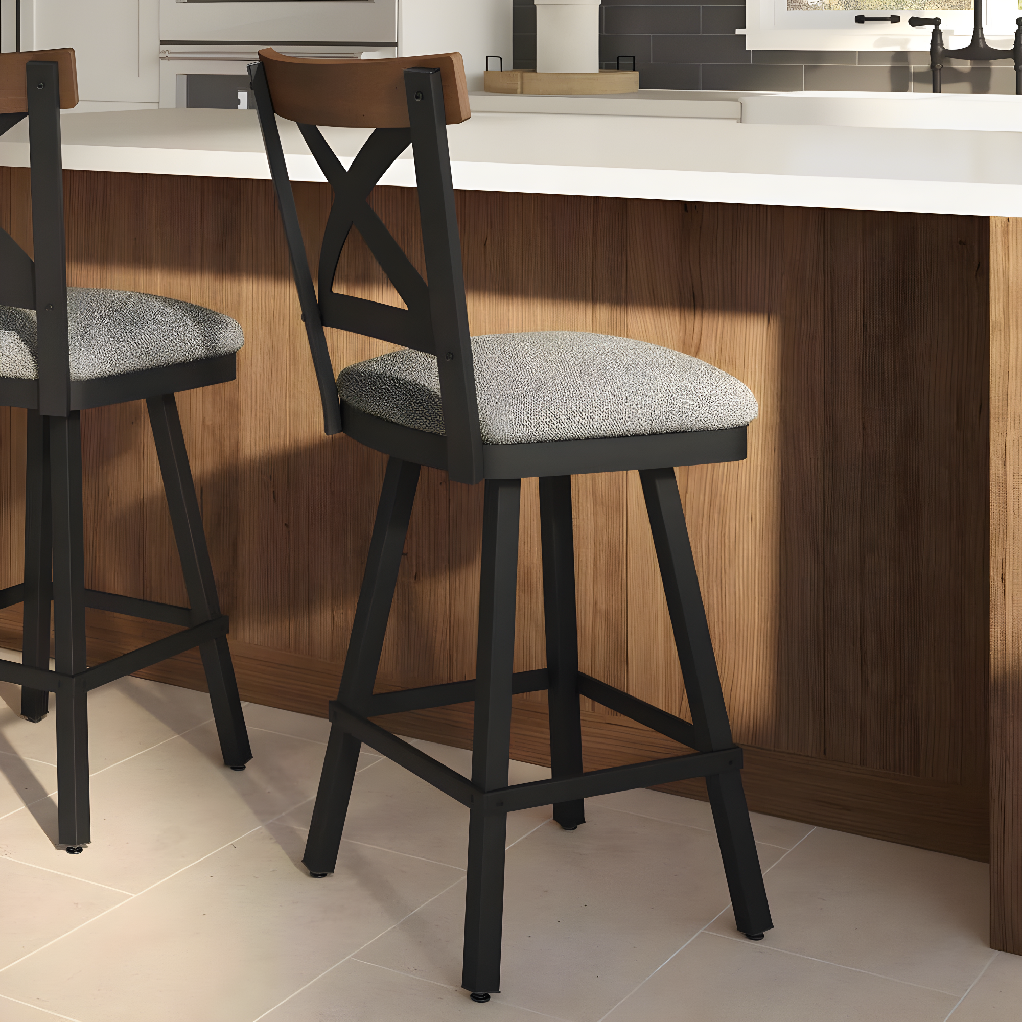 Snyder 42'' Beige Aged Wood and Black Metal Swivel Stool