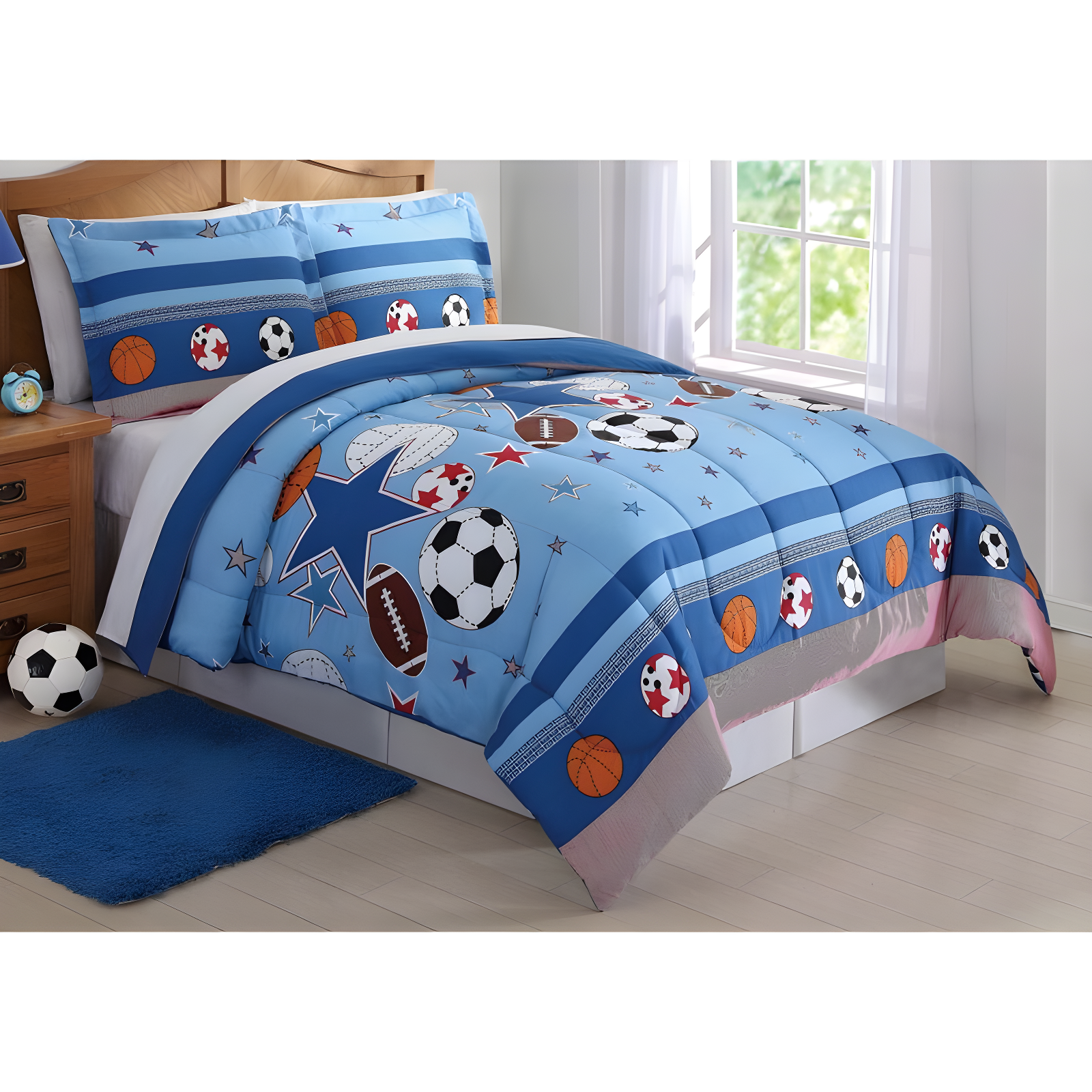 Blue Sports Theme Full Microfiber Comforter Set