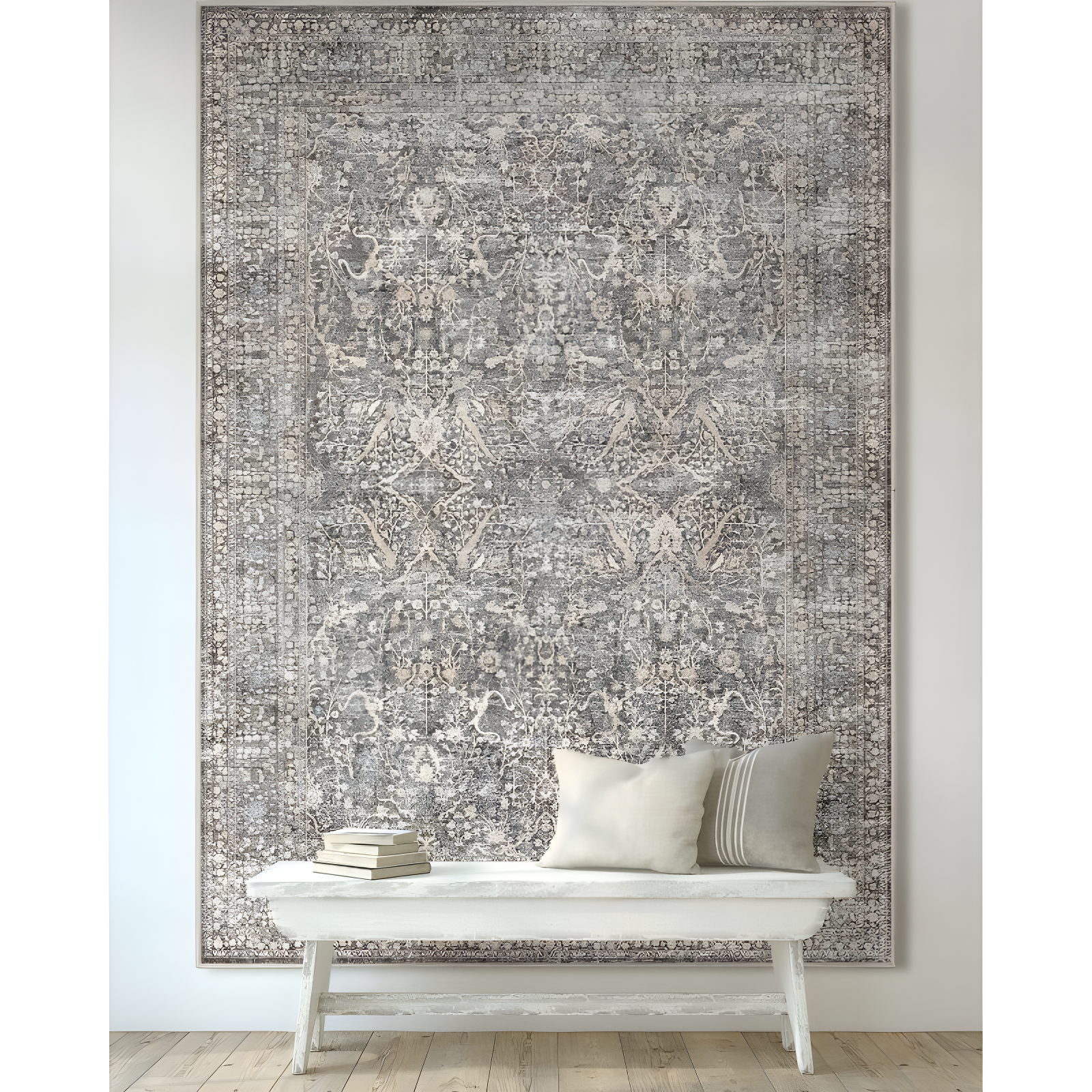 Gray Chenille Flat-Weave Washable Vintage Oriental Area Rug