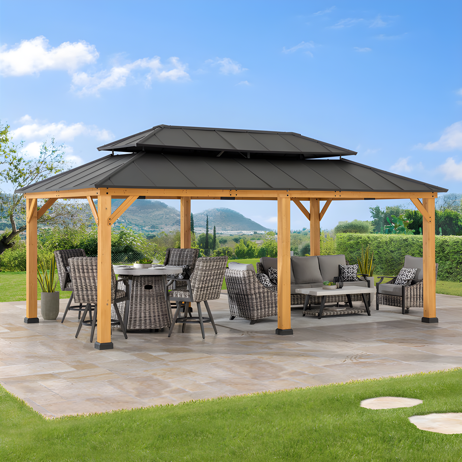 Sunjoy 12 x 20 ft. Cedar Wood and Aluminum Hardtop Gazebo