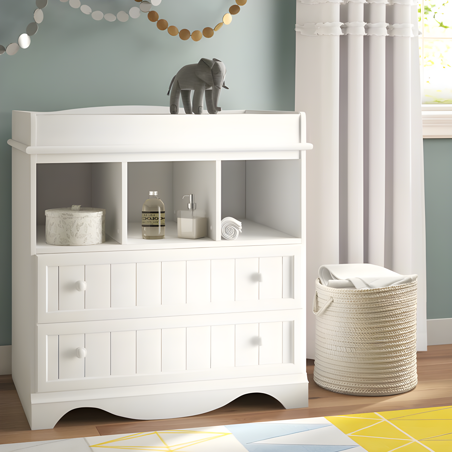 Pure White Particleboard Nursery Dresser with Drawers