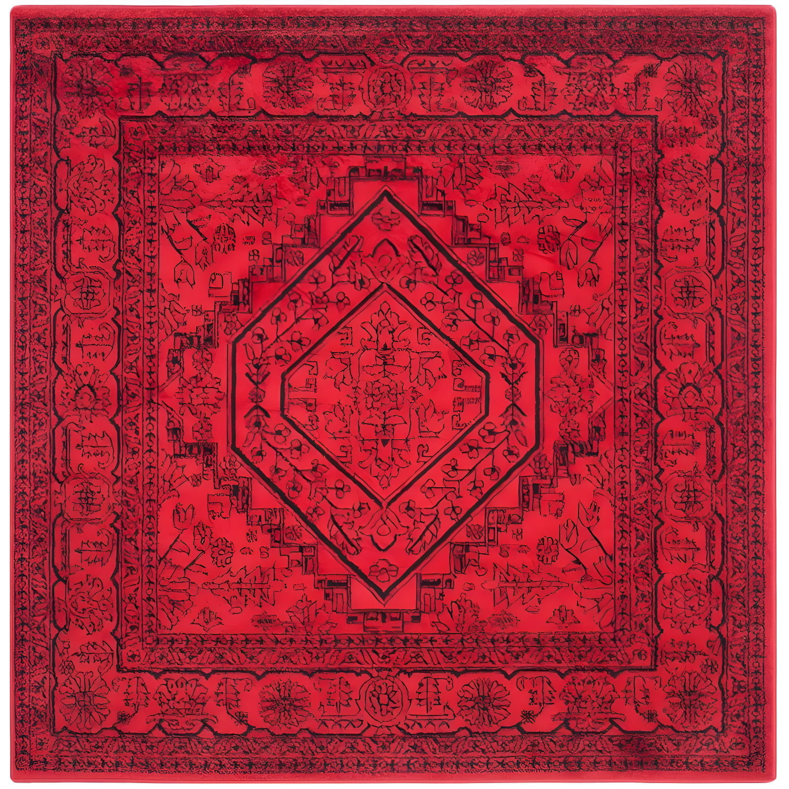 Rustic Red and Black Medallion 4'x4' Square Synthetic Area Rug